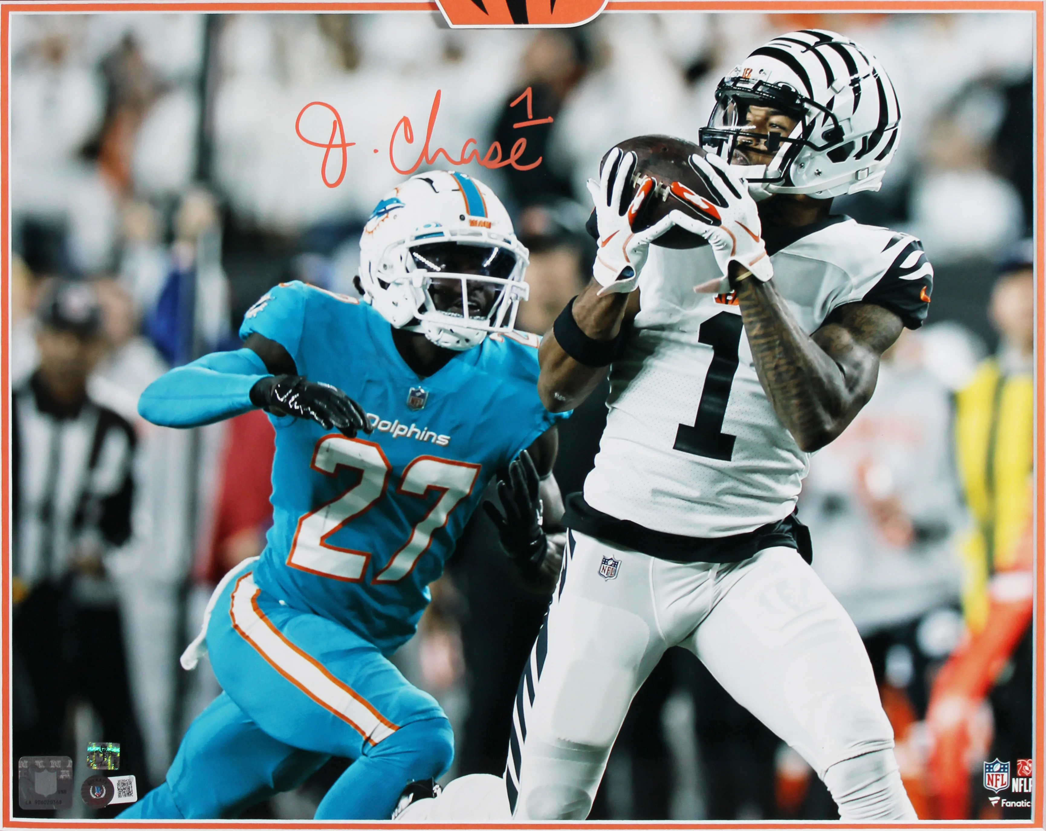 Bengals Ja'Marr Chase Signed 16x20 Framed Horizontal Photo vs. Dolphins BAS Wit - Image 3