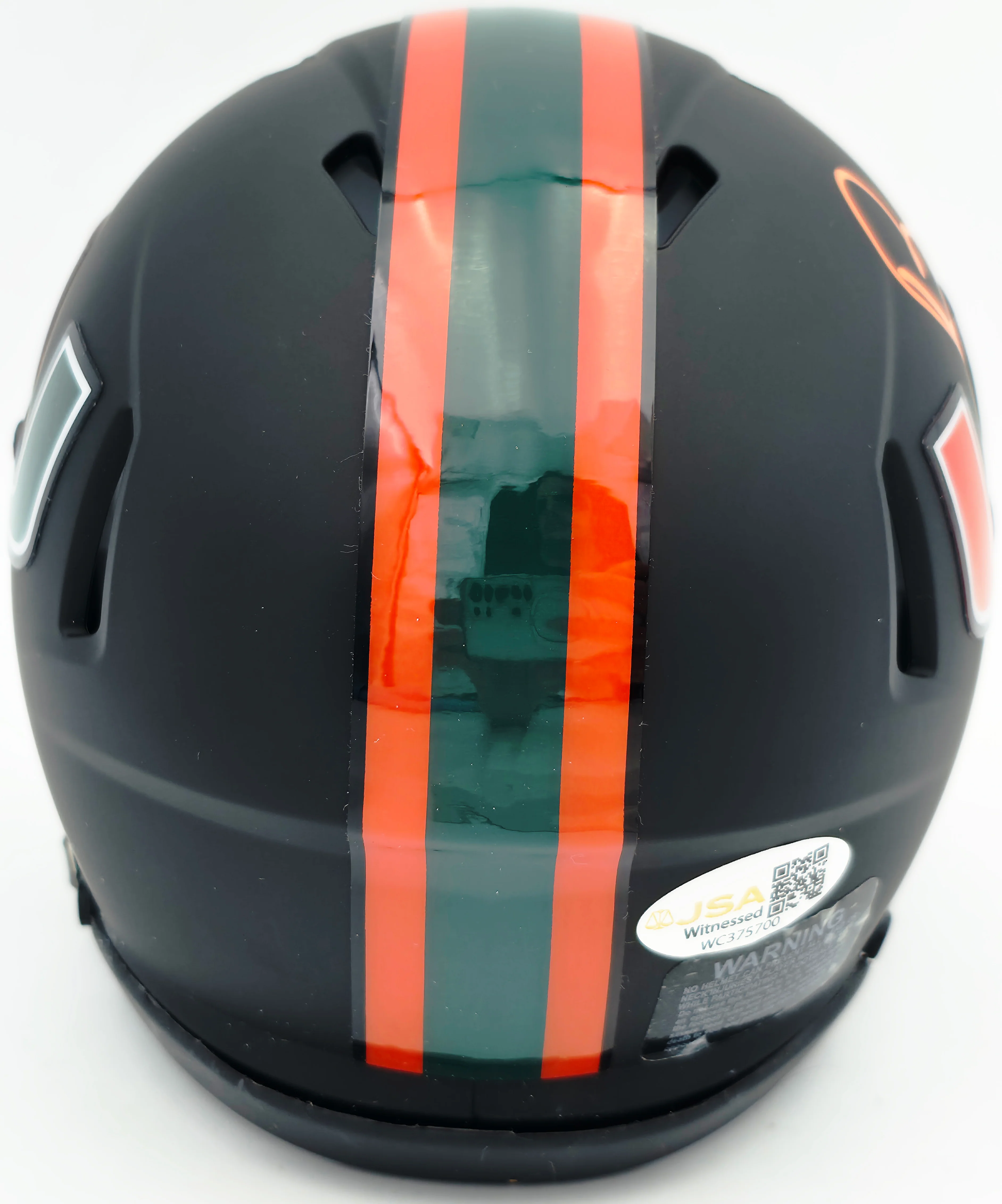 Bernie Kosar Autographed Miami Hurricanes Black Nights Alternate Speed Mini Helmet JSA Witness Stock #261885 - Image 5