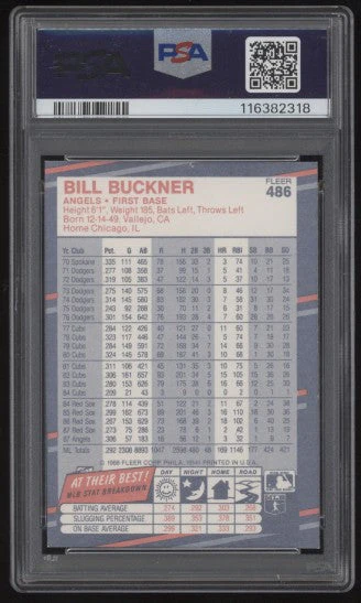 Bill Buckner Signed 1988 Fleer #486 "86 WS Champs" PSA 9 Auto 9 *POP 1* - Image 2