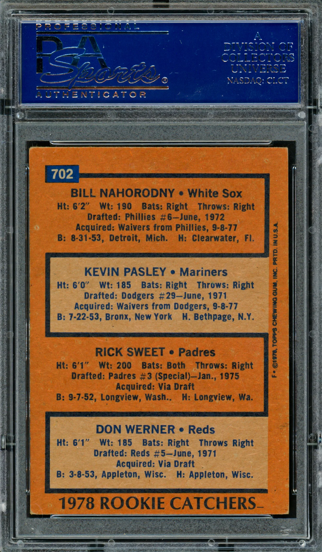 Bill Nahorodny, Rick Sweet & Don Werner Autographed 1978 Topps Rookie Card #702 PSA/DNA #83308987 - Image 2