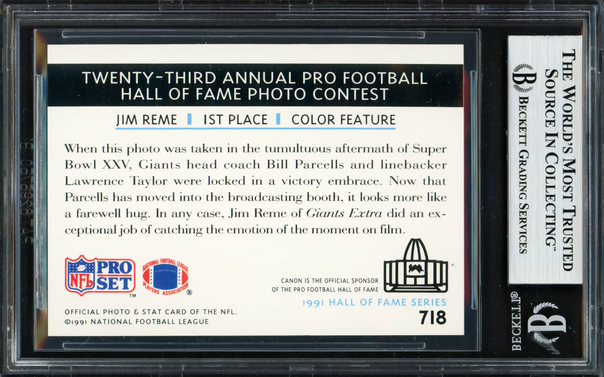 Bill Parcells & Lawrence Taylor Autographed 1991 Pro Set Card #718 New York Giants Beckett BAS #19209389 - Image 2