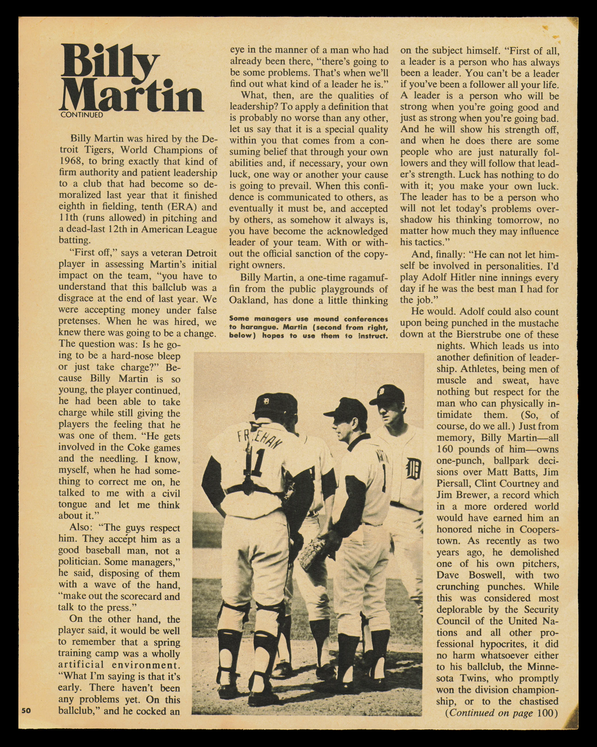 Billy Martin Autographed 7.5x9.5 Magazine Page Photo Detroit Tigers Beckett BAS #AD43454 - Image 2