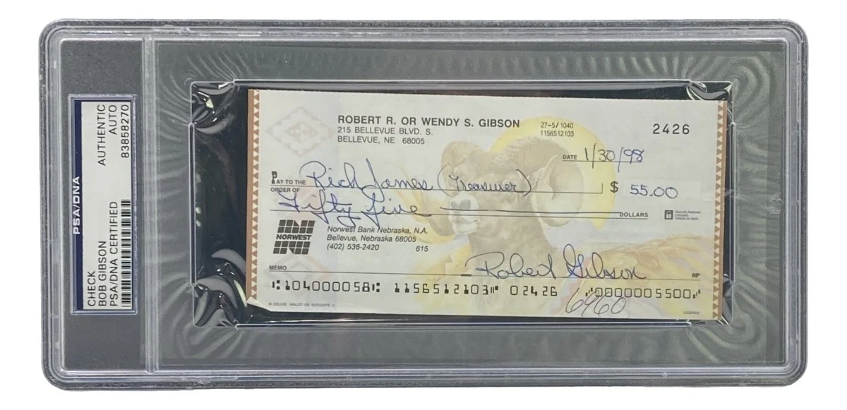 Bob Gibson St. Louis Cardinals Signed Slabbed Bank Check #2426 PSA/DNA - Image 4