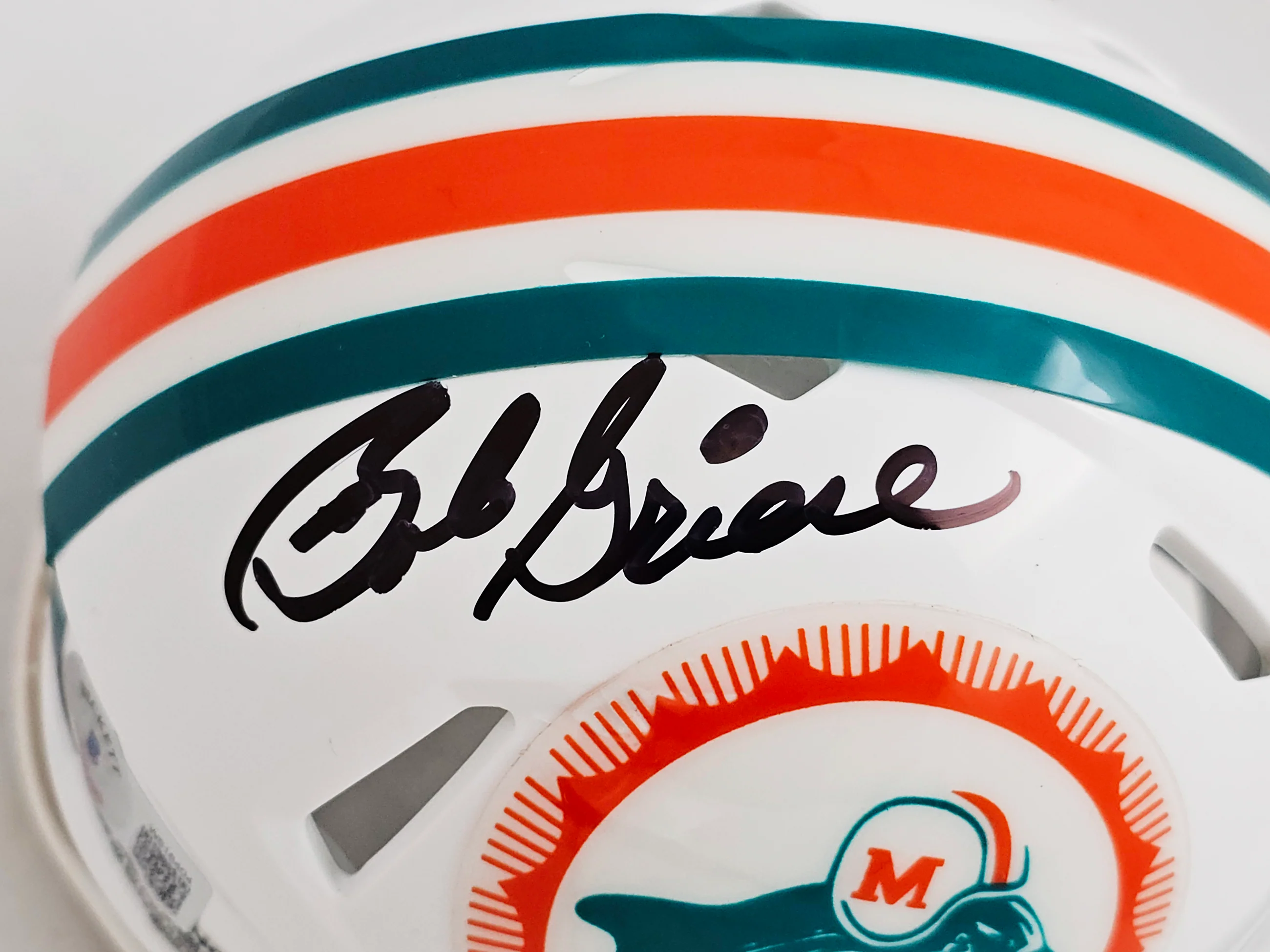 Bob Griese Autographed 1972 Miami Dolphins Throwback White Speed Mini Helmet Beckett BAS Witness Stock #220467 - Image 2