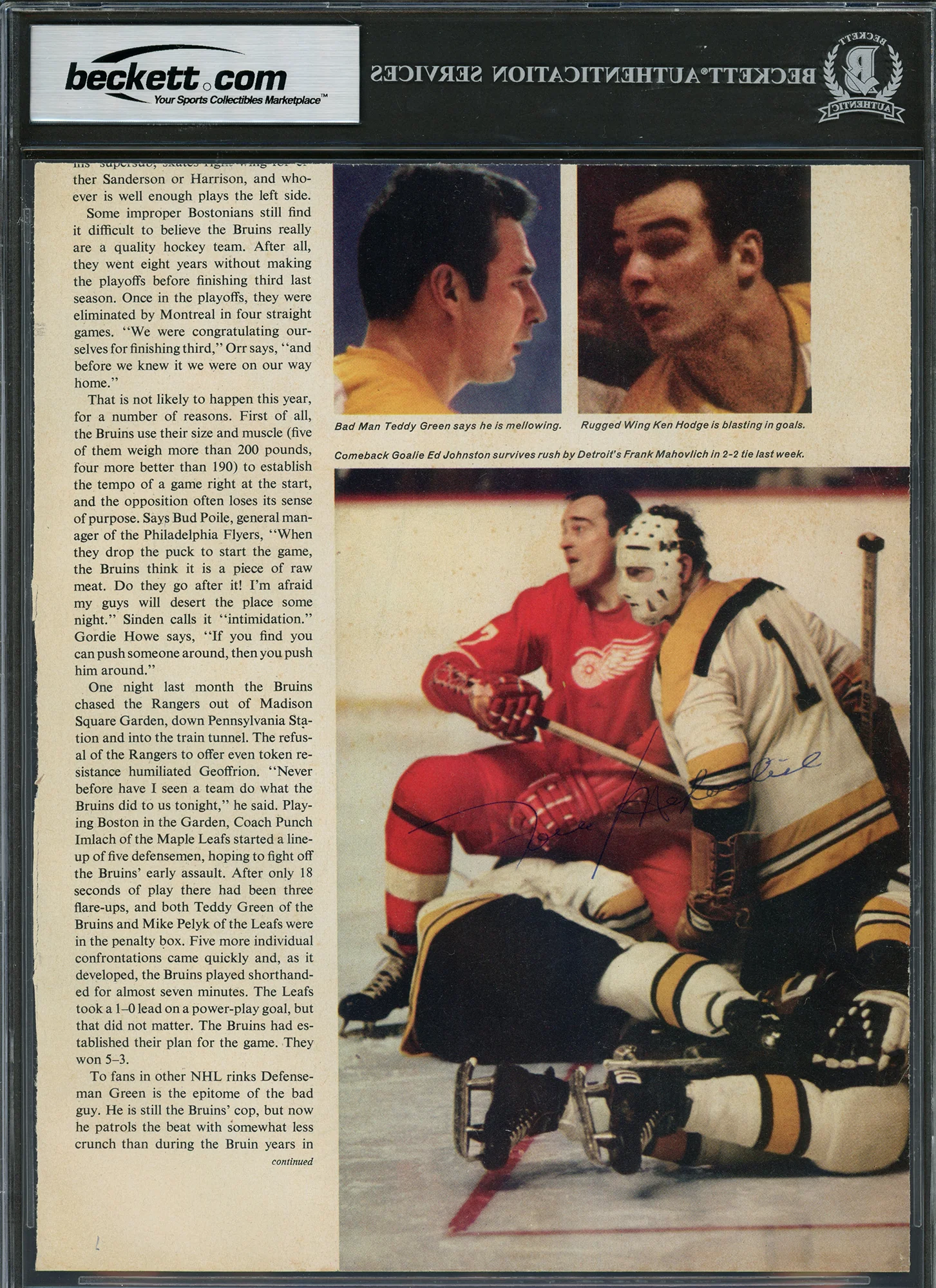 Bobby Orr, Pete Stemkowski & Ed Johnston Autographed 8x10 Magazine Page Photo Beckett BAS #17070767 - Image 4