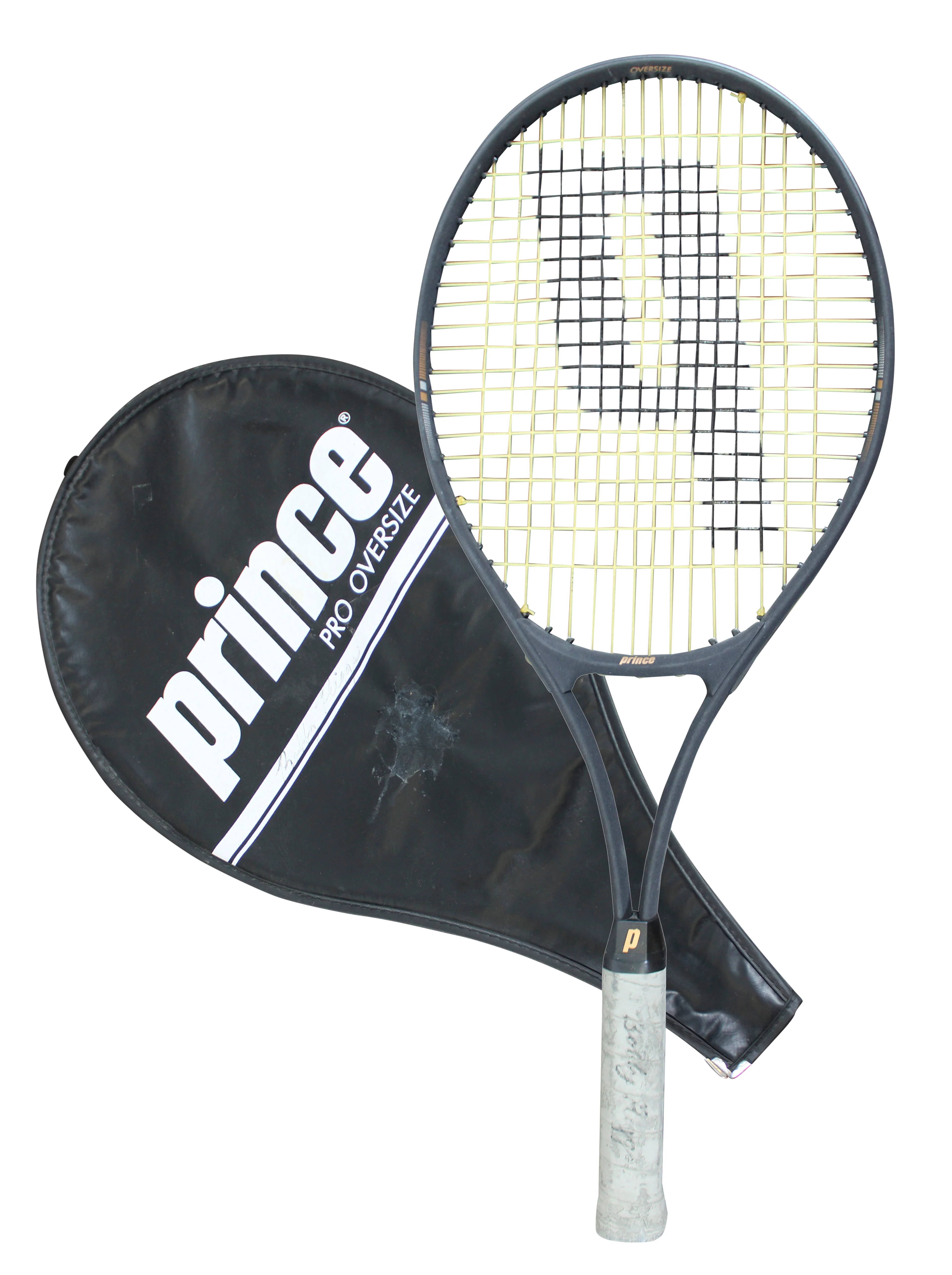 Bobby Riggs 2x Signed Match Used Penn Prince Pro Oversize Racket & Cover BAS