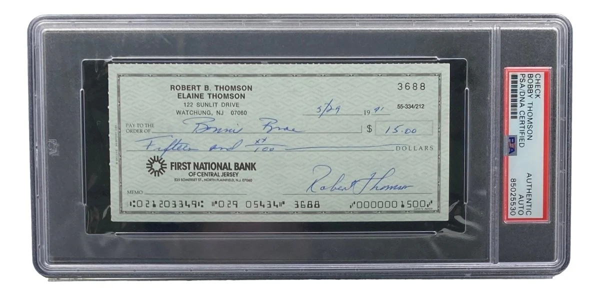 Bobby Thomson New York Giants Signed Bank Check PSA/DNA 85025530