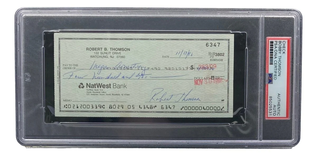 Bobby Thomson New York Giants Signed Bank Check PSA/DNA 85025531