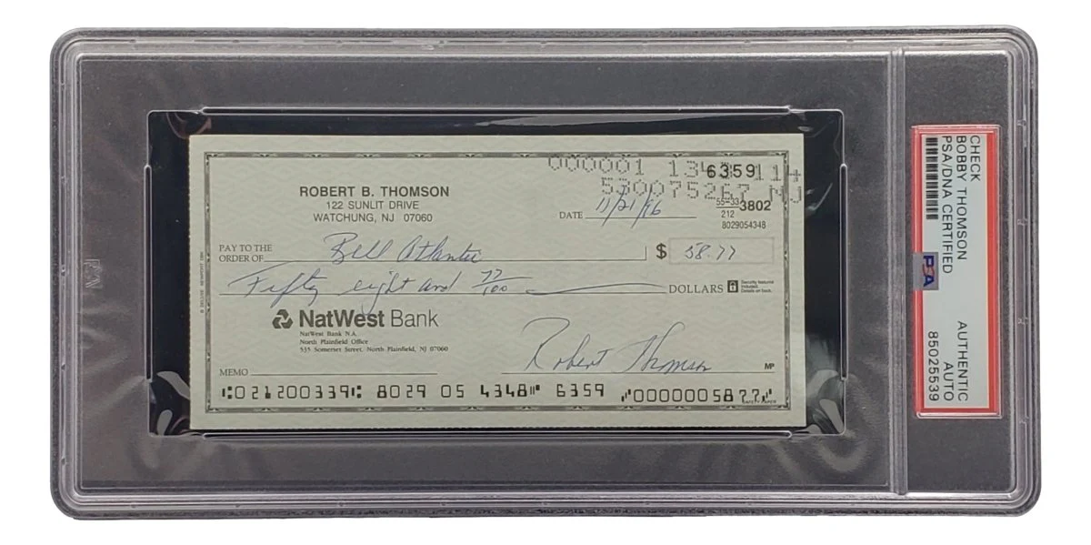 Bobby Thomson New York Giants Signed Bank Check PSA/DNA 85025539