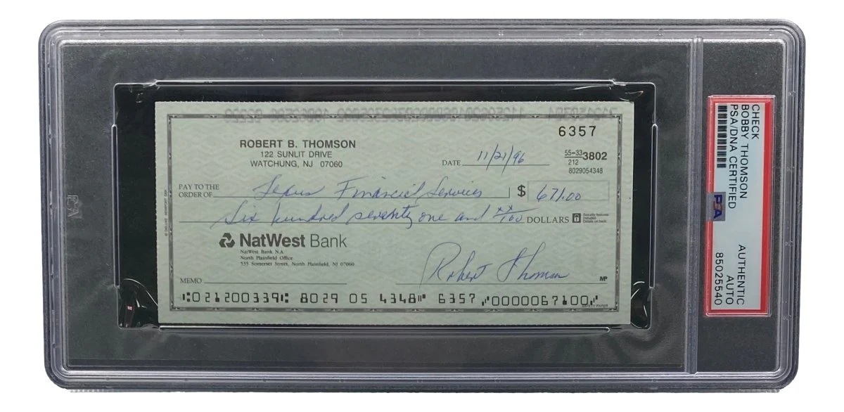 Bobby Thomson New York Giants Signed Bank Check PSA/DNA 85025540