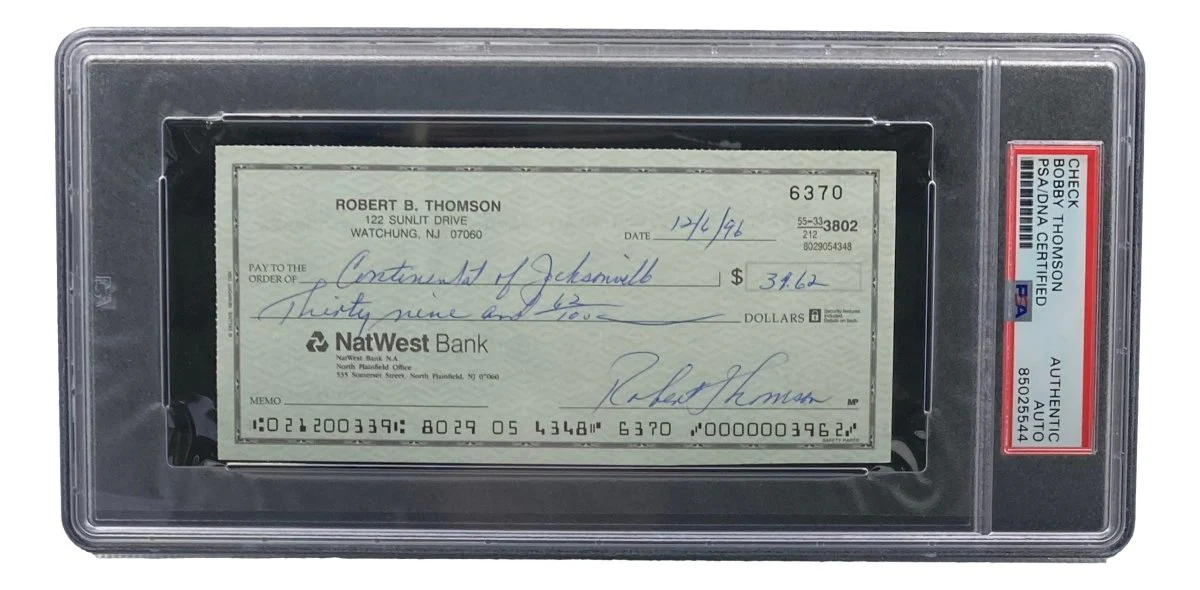 Bobby Thomson New York Giants Signed Bank Check PSA/DNA 85025544
