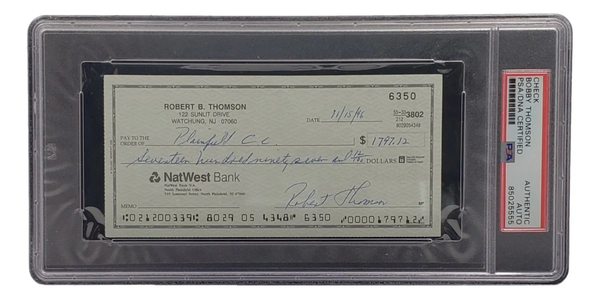 Bobby Thomson New York Giants Signed Bank Check PSA/DNA 85025555 - Image 3