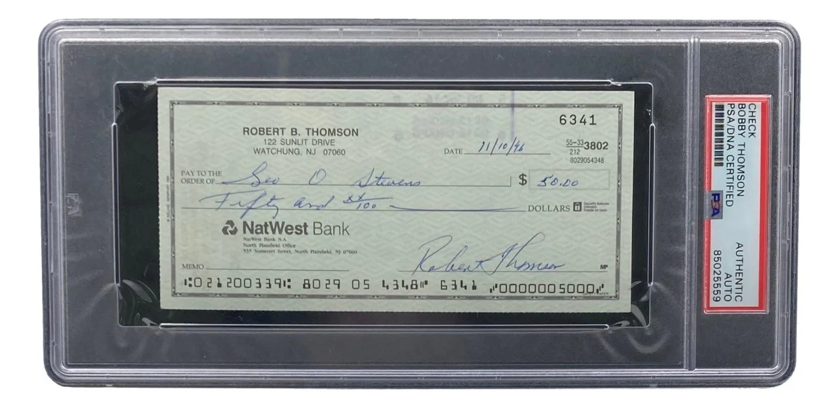 Bobby Thomson New York Giants Signed Bank Check PSA/DNA 85025559