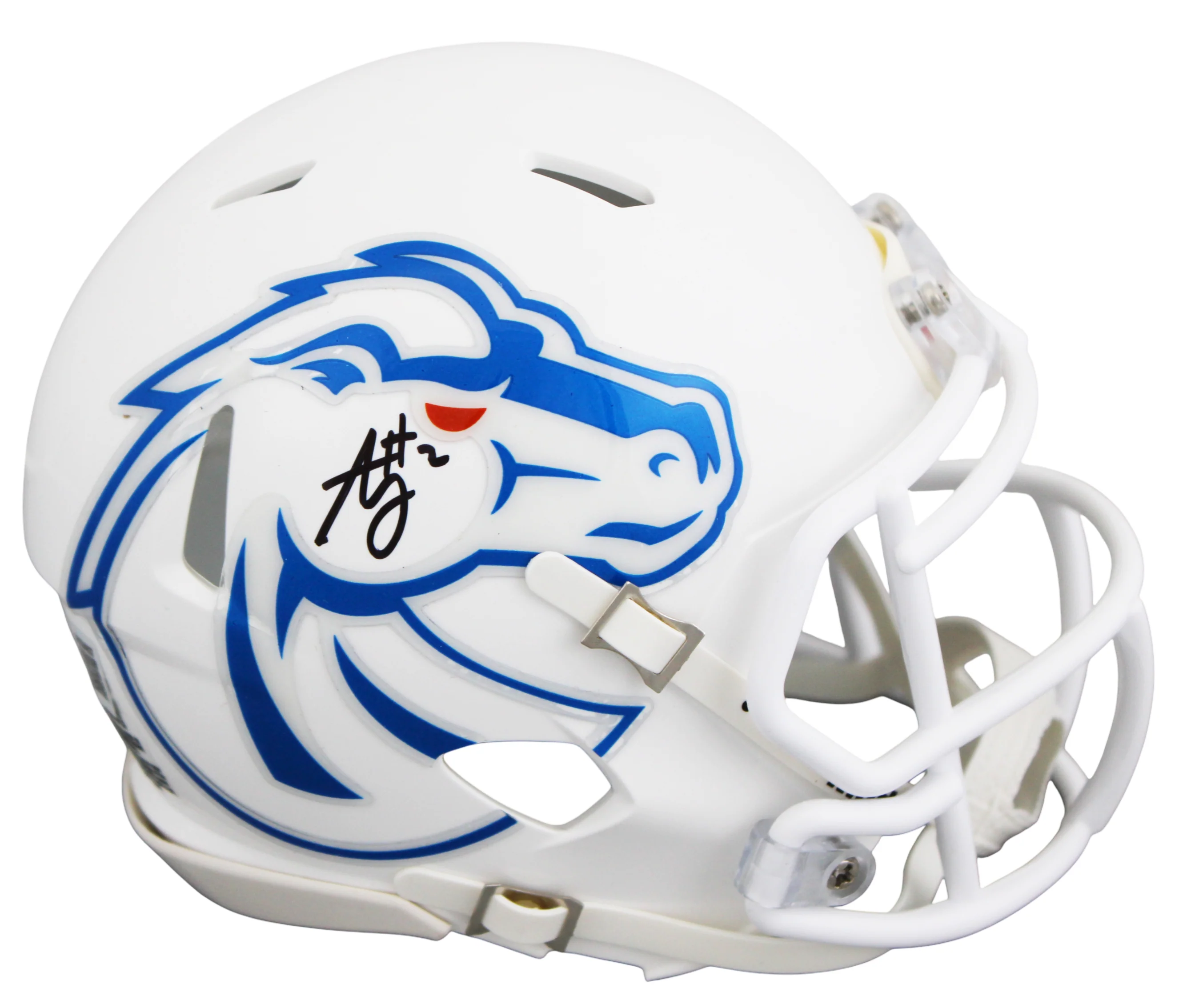 Boise State Ashton Jeanty Signed White Speed Mini Helmet W/ Case BAS Witnessed - Image 3