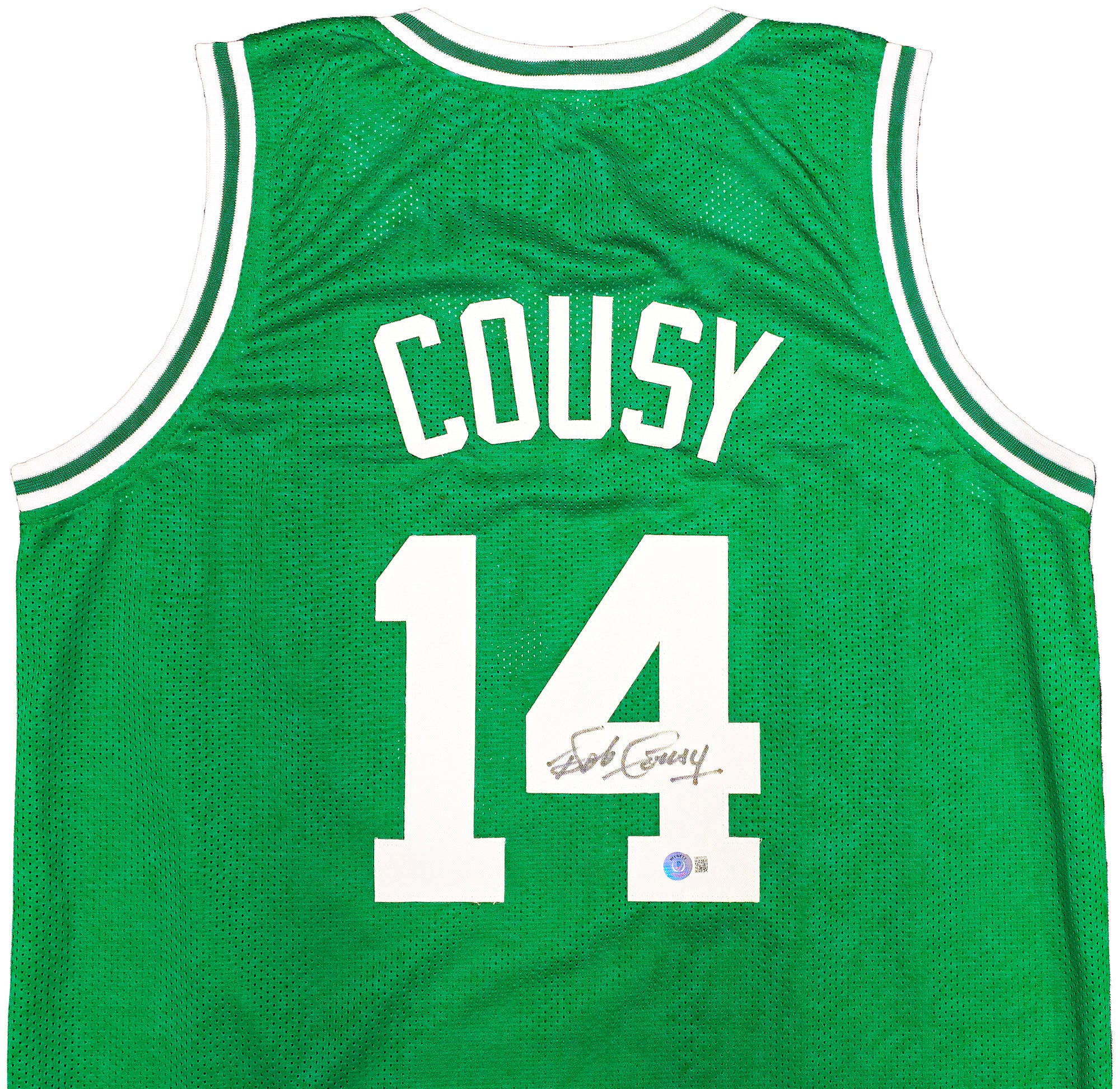 Boston Celtics Bob Cousy Autographed Green Jersey Beckett BAS Witness Stock #236642 - Image 3