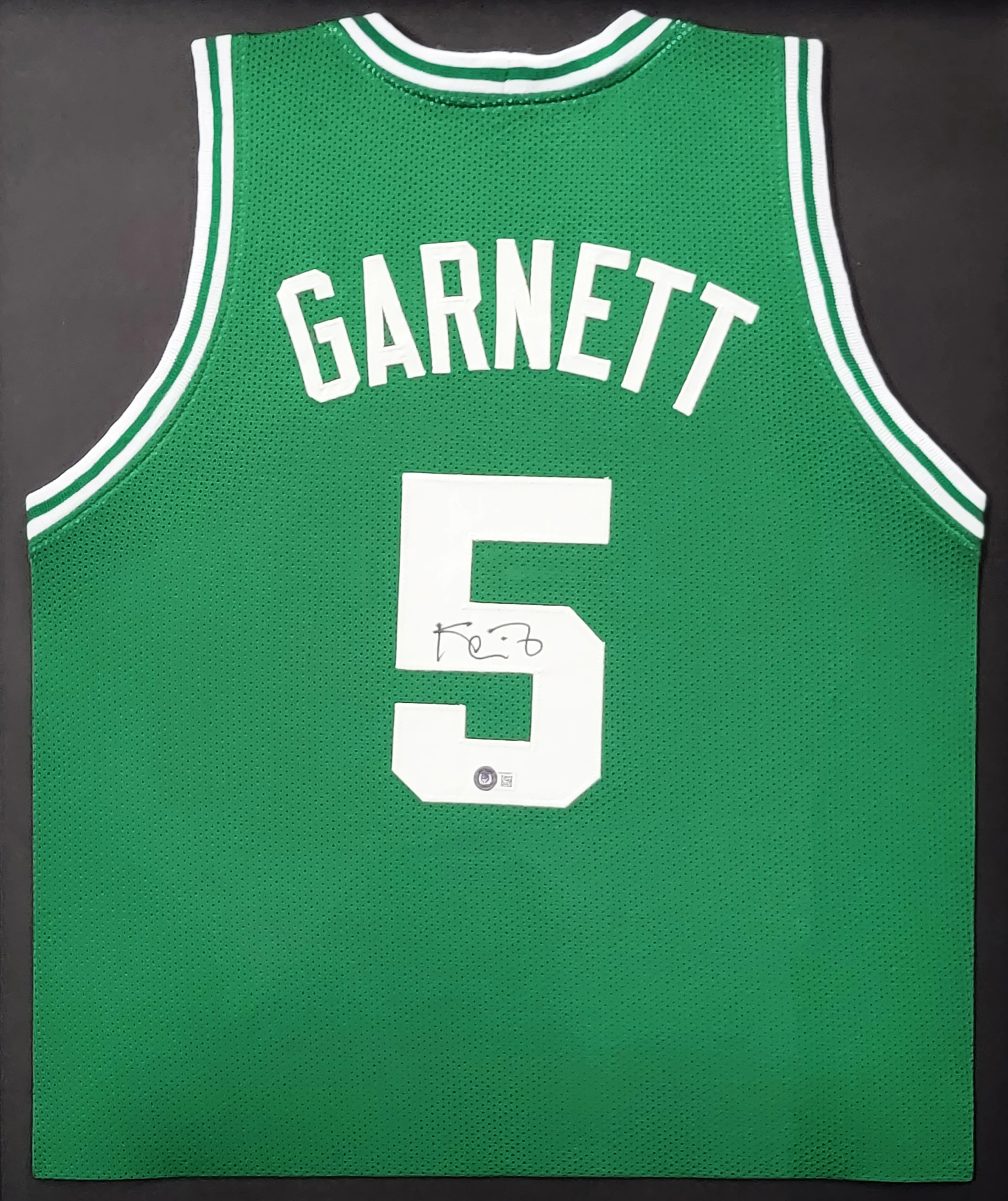 Boston Celtics Kevin Garnett Autographed Framed Green Jersey Beckett BAS QR Stock #208170 - Image 2
