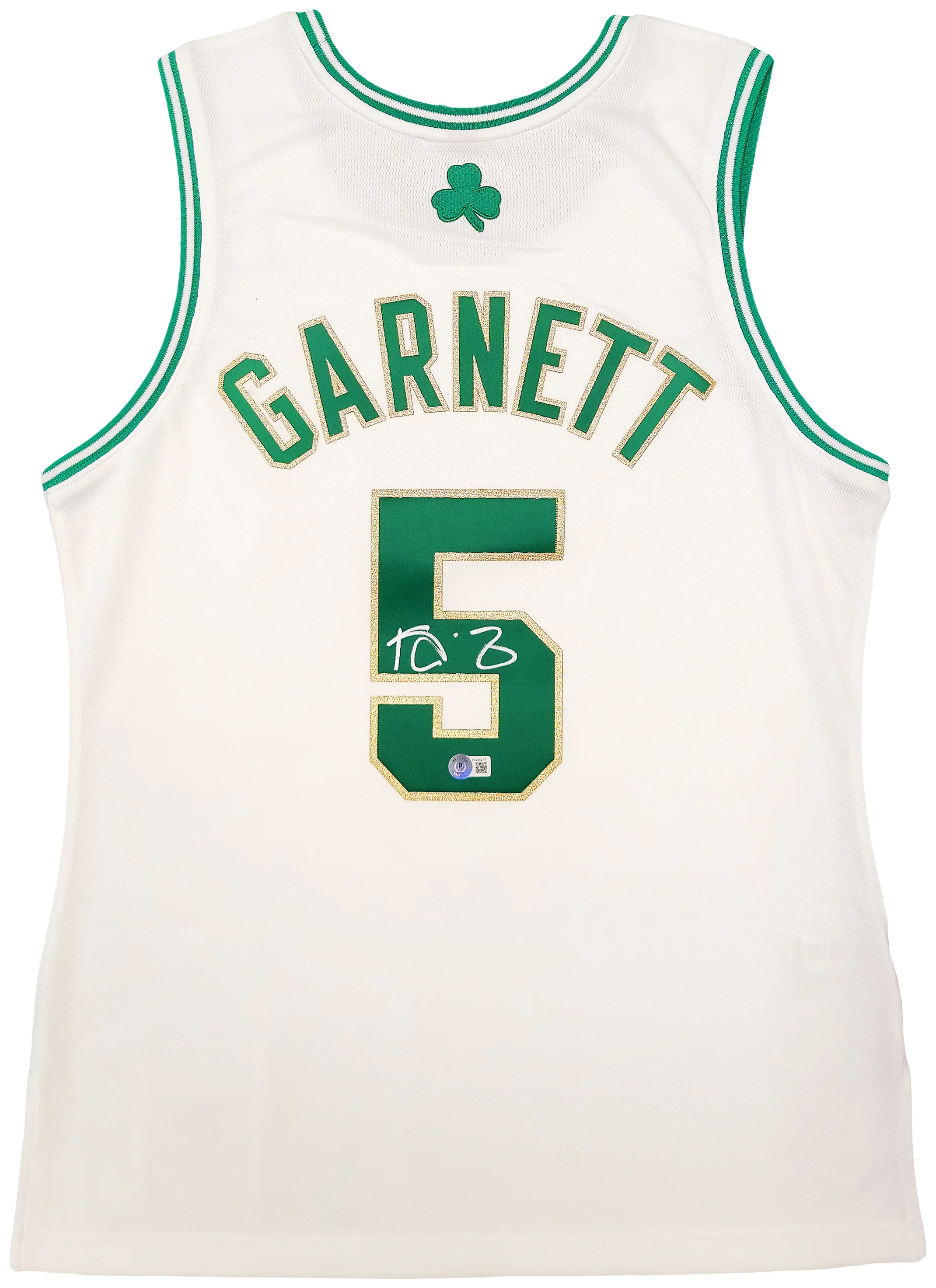 Boston Celtics Kevin Garnett Autographed White & Gold Authentic Mitchell & Ness Hardwood Classics 2008 Jersey Size M Beckett BAS QR Stock #203553 - Image 2