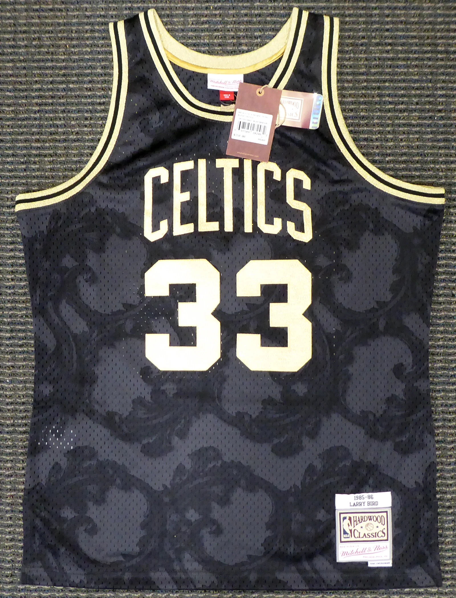 Boston Celtics Larry Bird Autographed Black Mitchell & Ness Gold Toile Swingman Jersey Size L Beckett BAS #Y92564 - Image 4