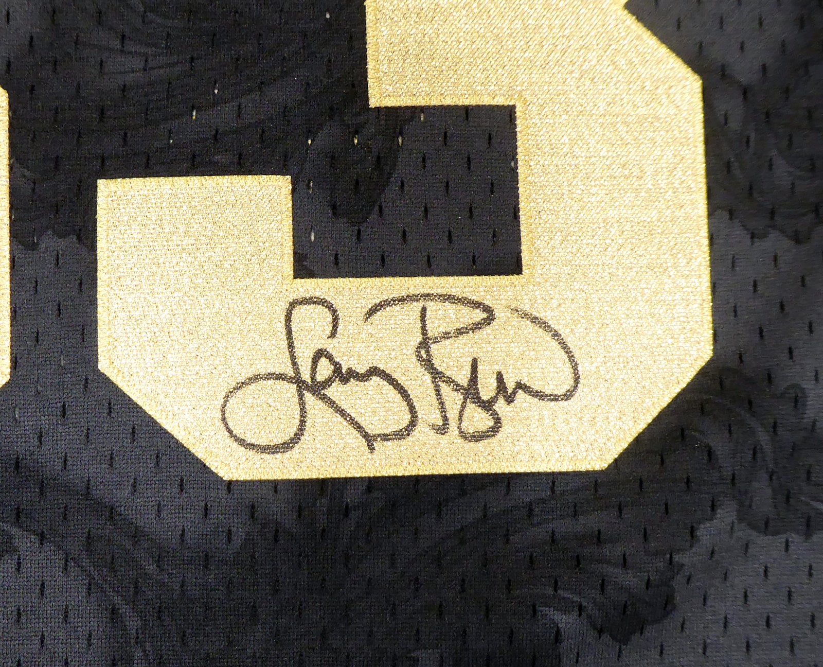 Boston Celtics Larry Bird Autographed Black Mitchell & Ness Gold Toile Swingman Jersey Size XL Beckett BAS Stock #177716 - Image 3
