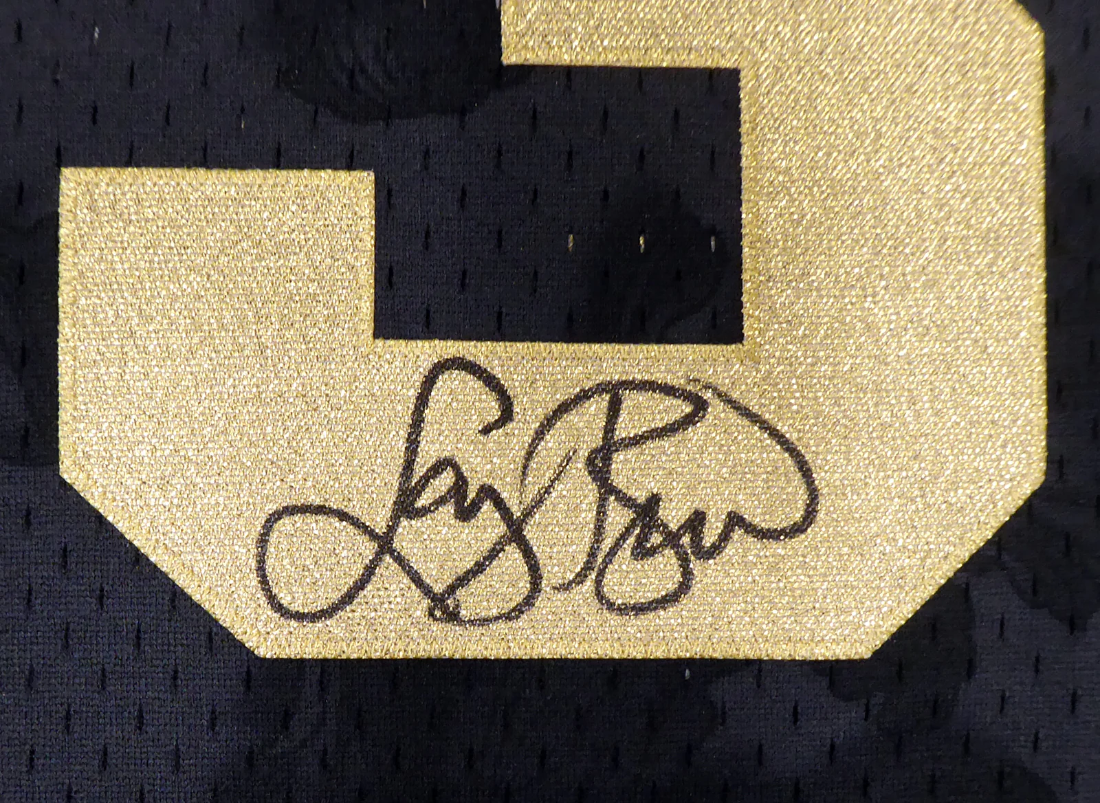 Boston Celtics Larry Bird Autographed Black Mitchell & Ness Gold Toile Swingman Jersey Size XXL Beckett BAS Stock #177717 - Image 3