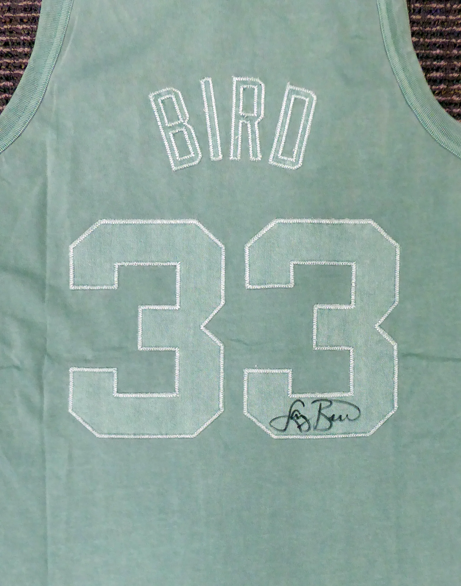 Boston Celtics Larry Bird Autographed Green Mitchell & Ness Washed Out Swingman Jersey Size L Beckett BAS Stock #177710