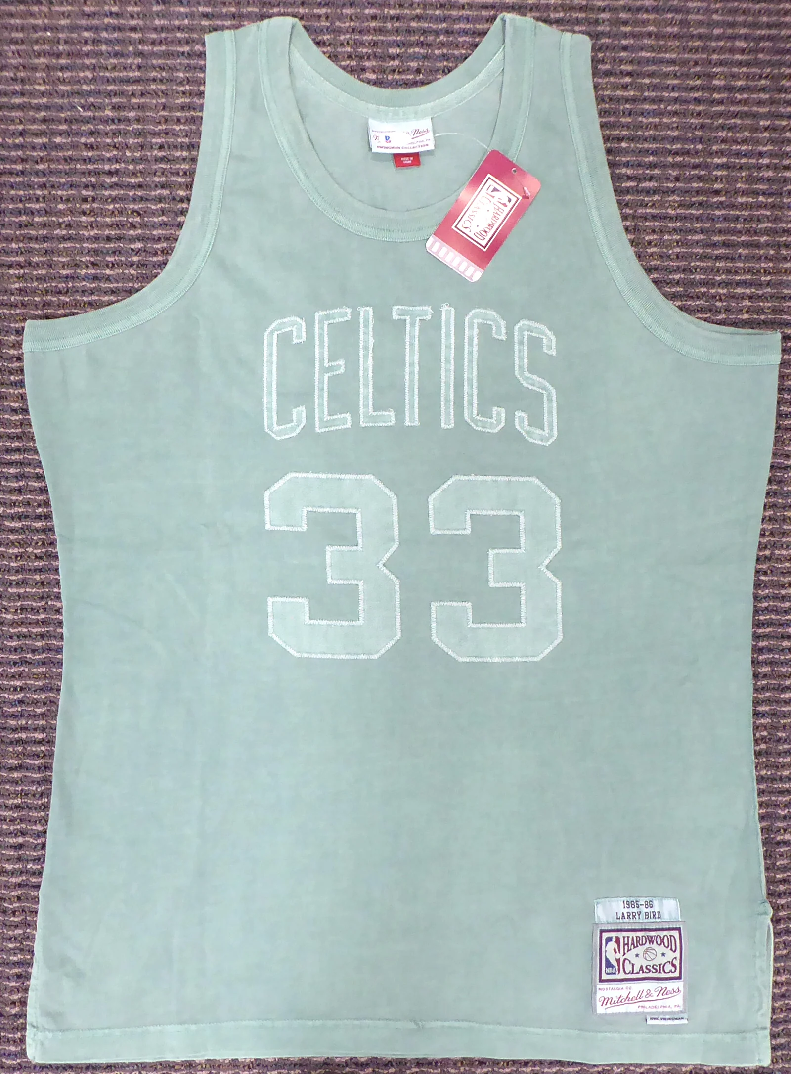 Boston Celtics Larry Bird Autographed Green Mitchell & Ness Washed Out Swingman Jersey Size L Beckett BAS Stock #177710 - Image 4