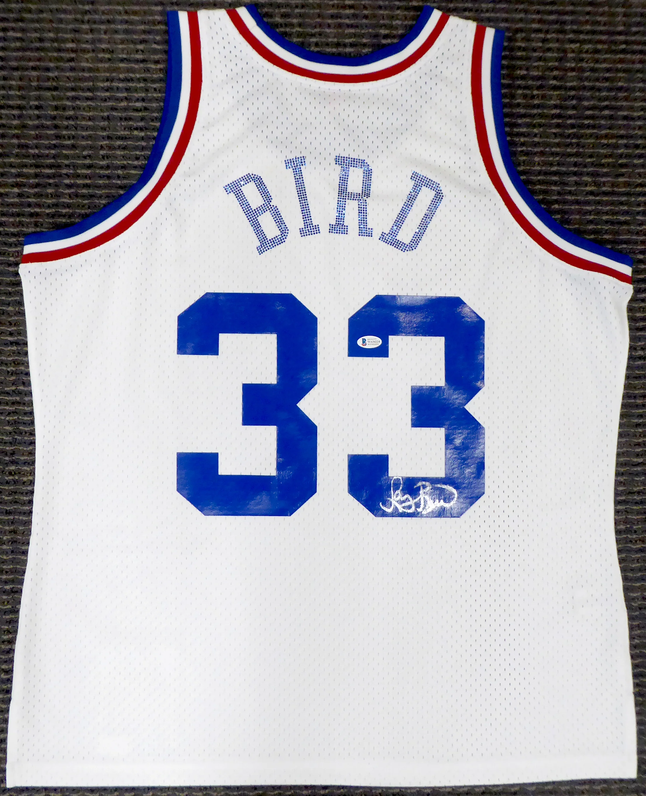 Boston Celtics Larry Bird Autographed White Mitchell & Ness 1988 All Star Game Rhinestone Swingman Jersey Size XL (Smudged) Beckett BAS #WA54224 - Image 2