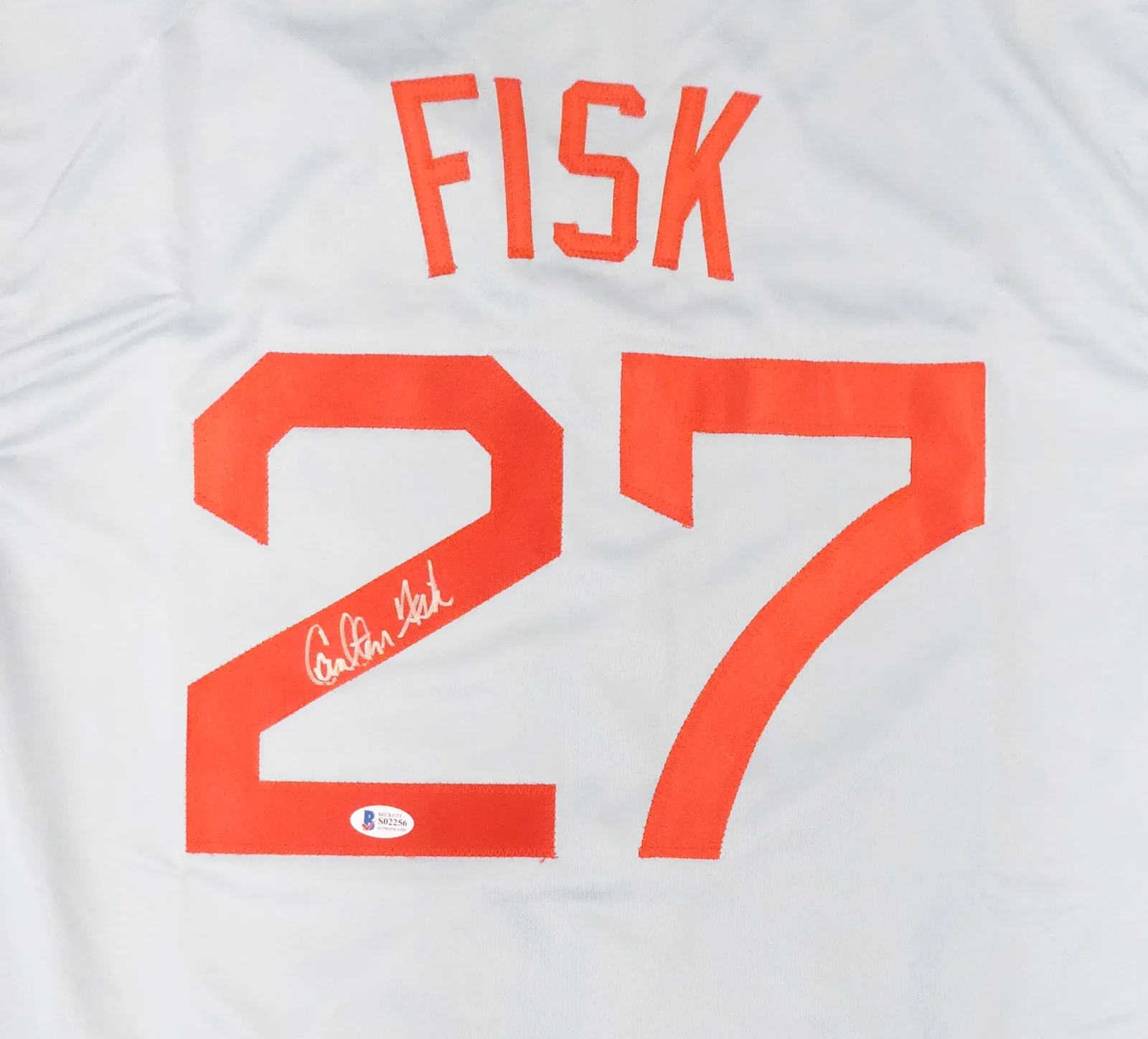 Boston Red Sox Carlton Fisk Autographed Framed Gray Jersey Beckett BAS Stock #177846 - Image 2