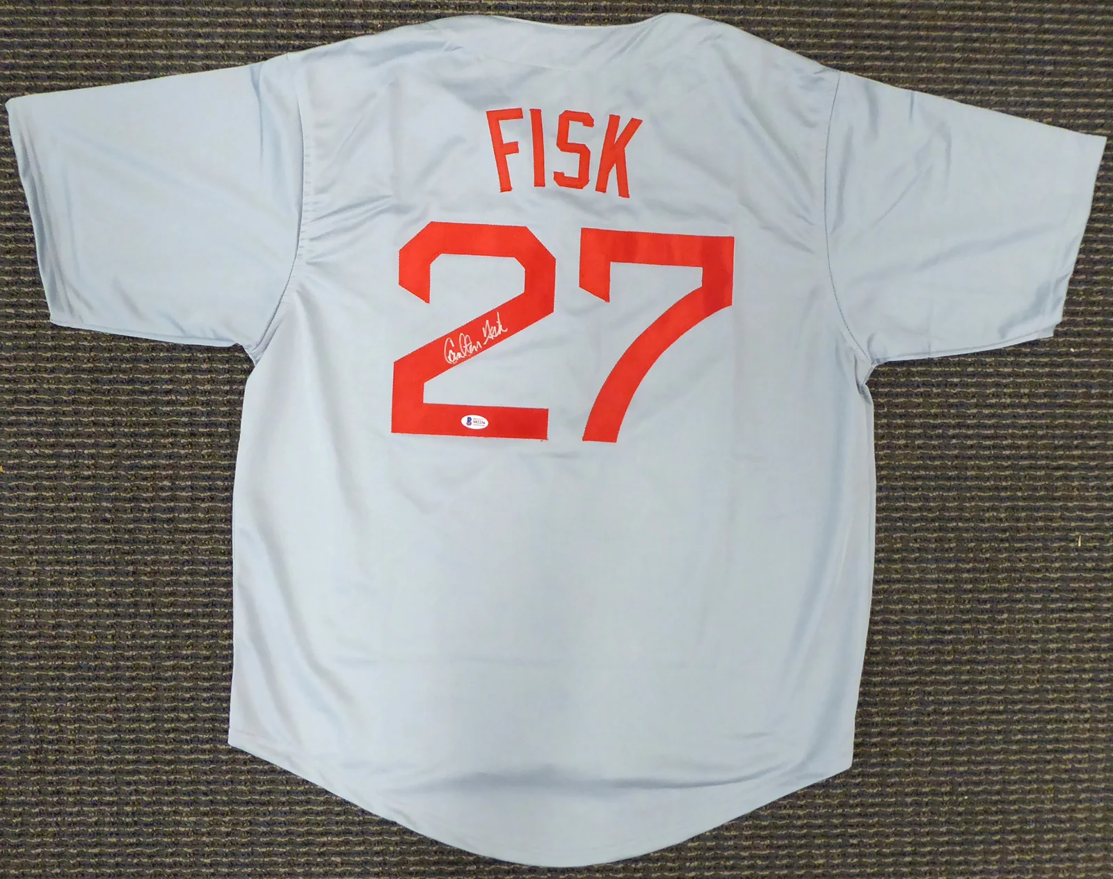 Boston Red Sox Carlton Fisk Autographed Framed Gray Jersey Beckett BAS Stock #177846 - Image 3