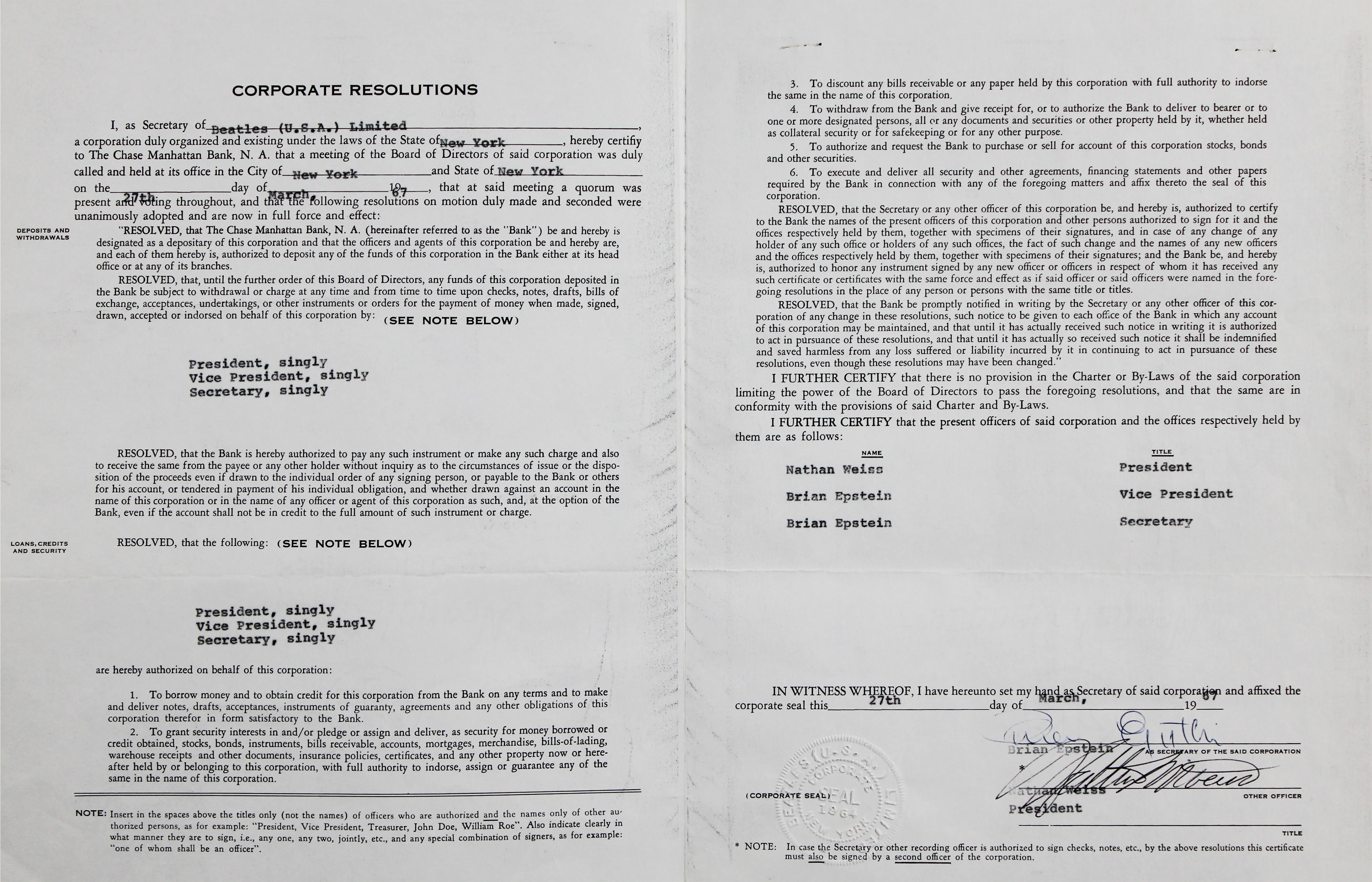 Brian Epstein The Beatles Signed 4 Page 8.5x11 1967 Contract BAS #AE13886 - Image 2