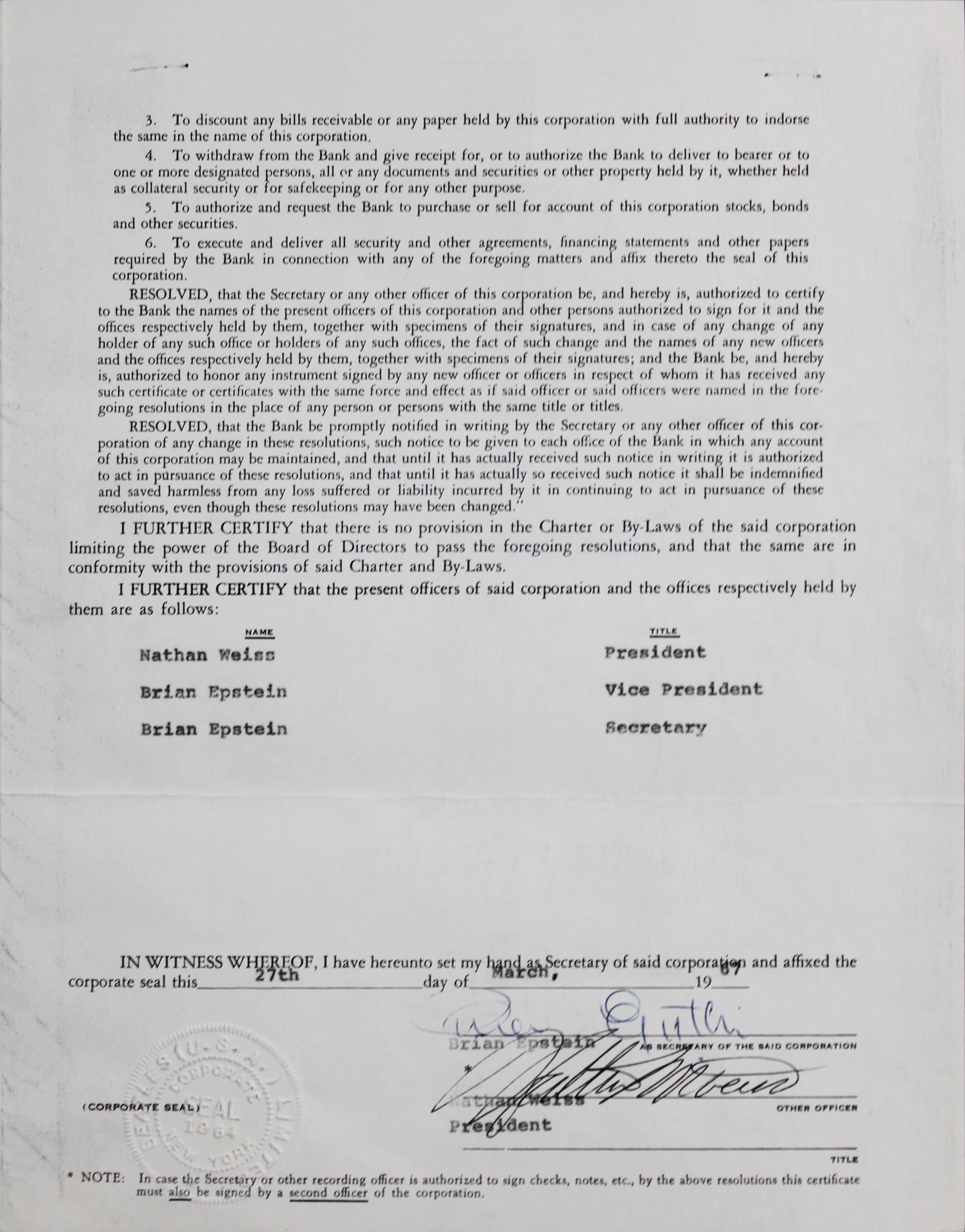 Brian Epstein The Beatles Signed 4 Page 8.5x11 1967 Contract BAS #AE13886 - Image 3