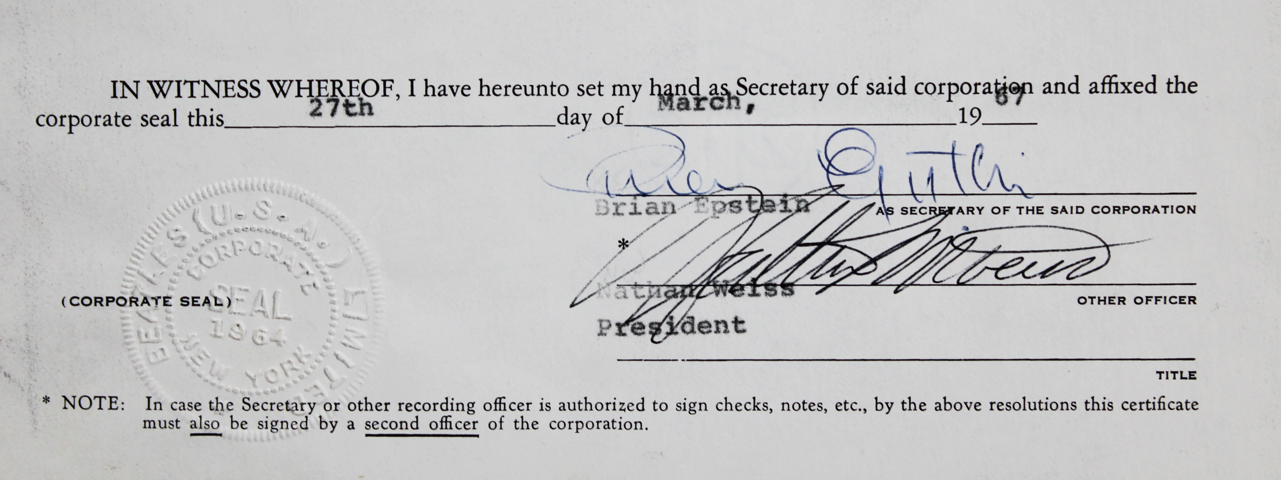 Brian Epstein The Beatles Signed 4 Page 8.5x11 1967 Contract BAS #AE13886 - Image 4
