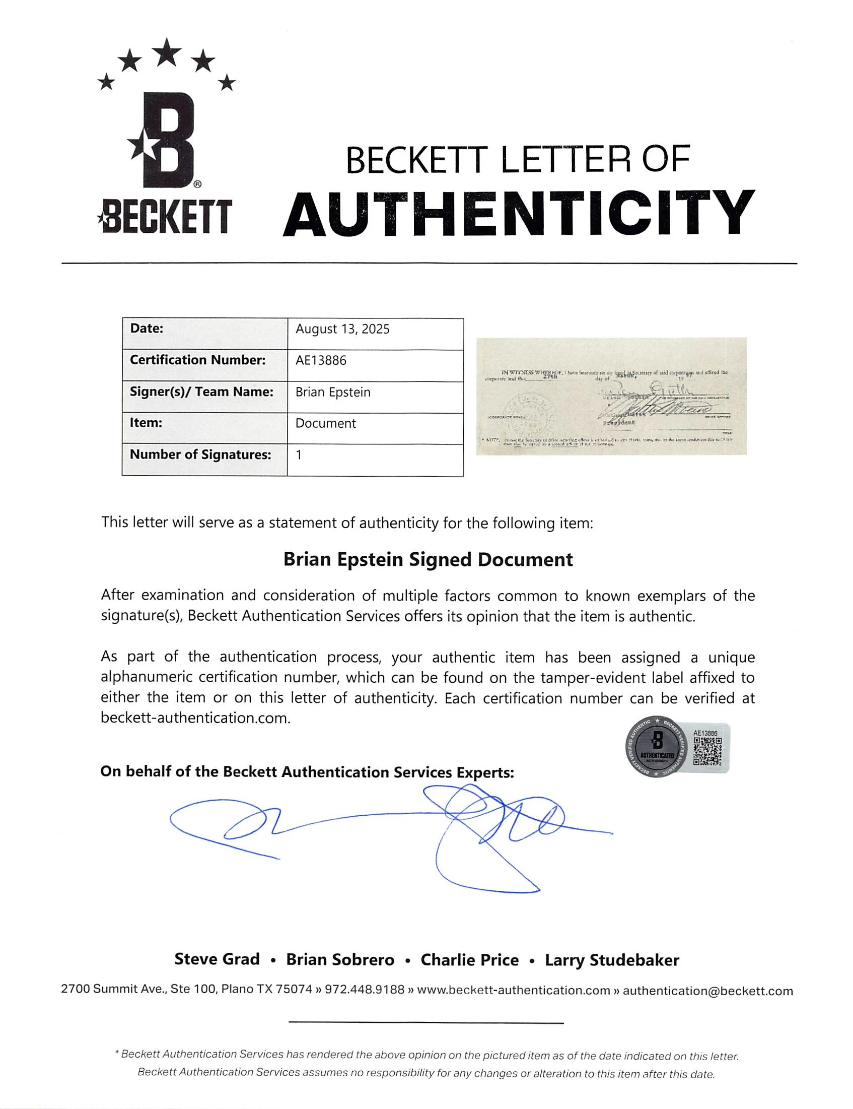 Brian Epstein The Beatles Signed 4 Page 8.5x11 1967 Contract BAS #AE13886 - Image 7