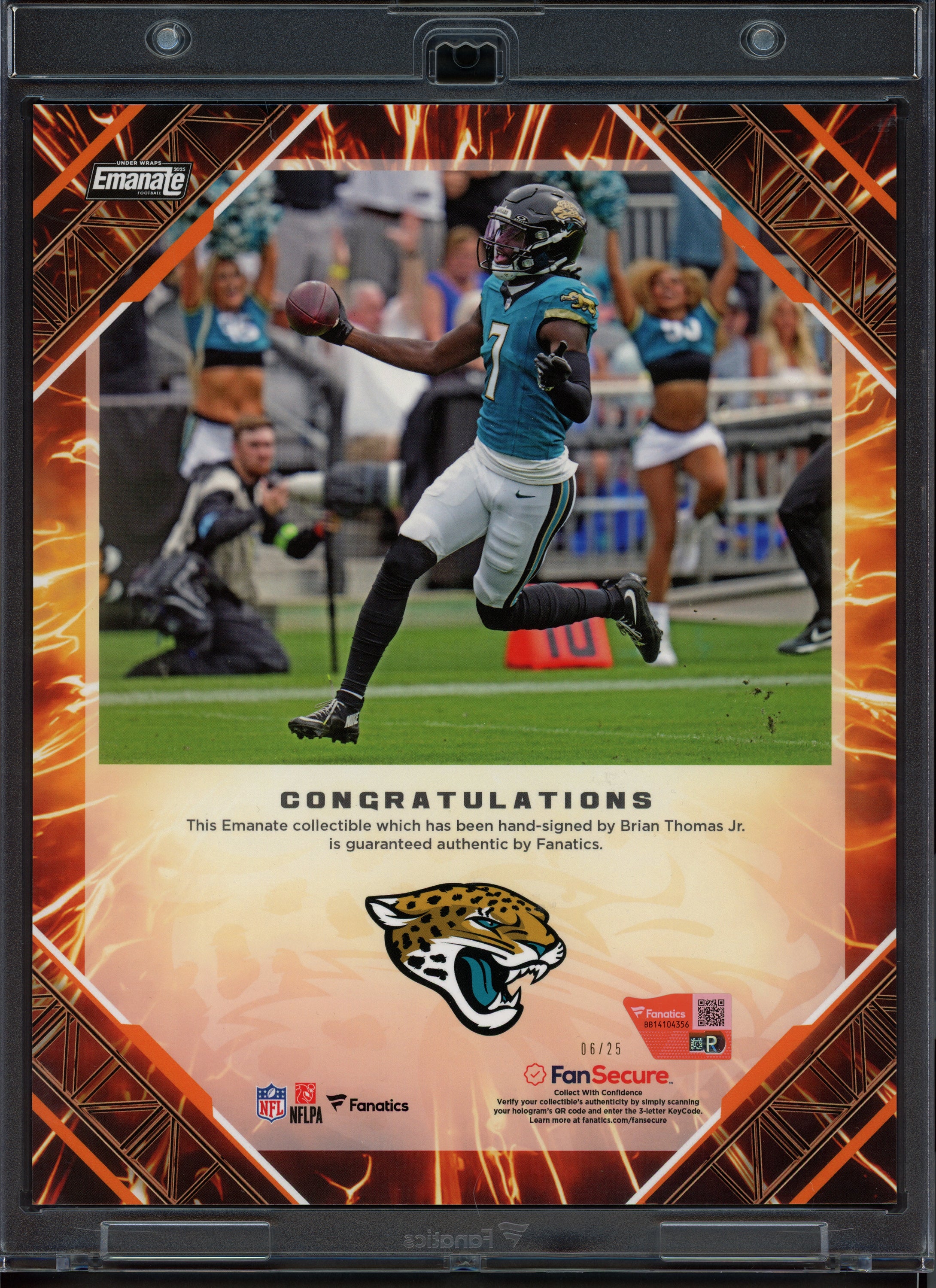 Brian Thomas Jr. Autographed 2025 Under Wraps NFL Emanate Orange Card Jacksonville Jaguars #6/25 Fanatics Holo #BB14104356 - Image 2