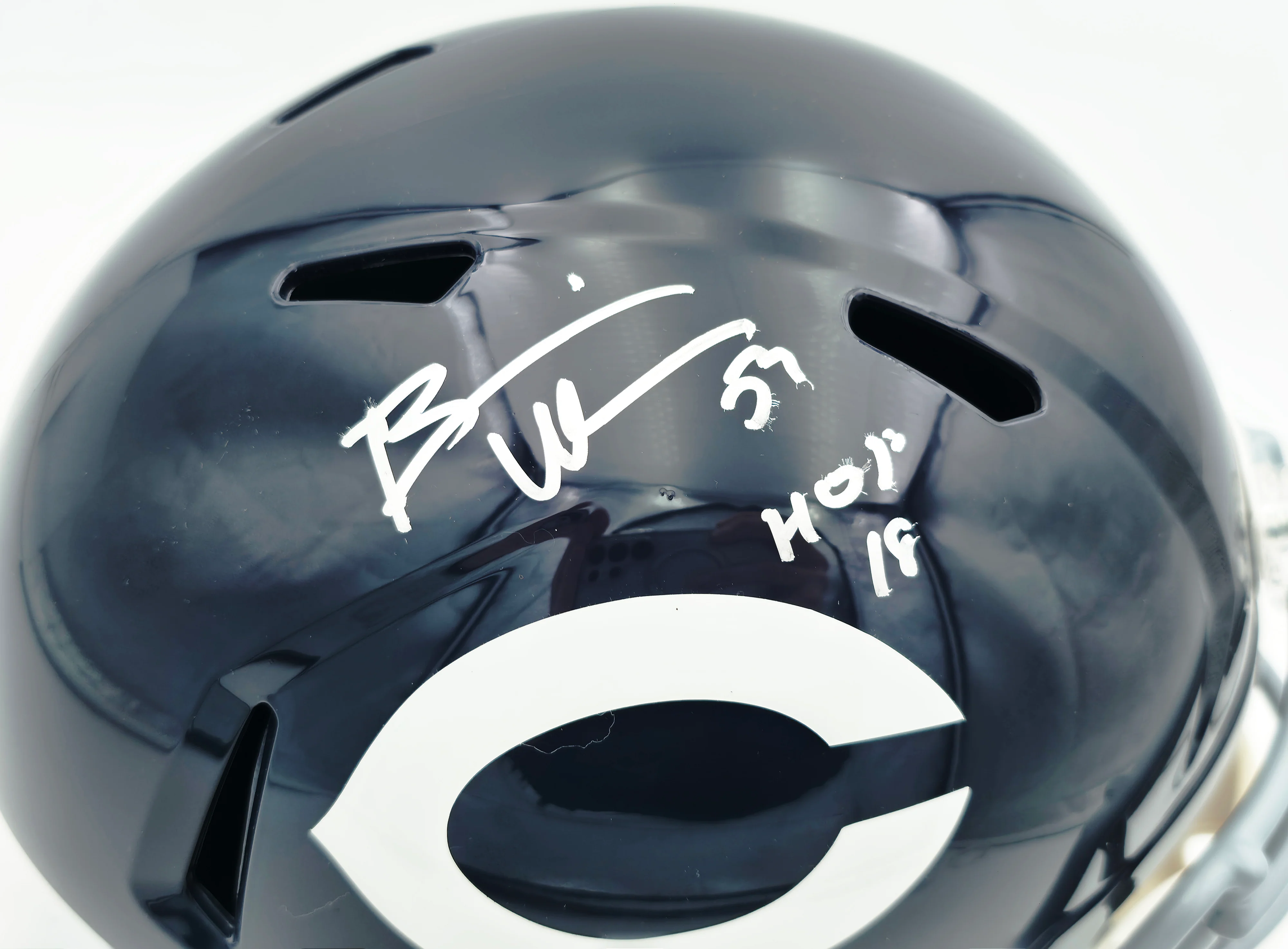 Brian Urlacher Autographed Chicago Bears Blue Full Size Speed Replica Helmet "HOF 18" Beckett BAS Witness #4W469051 - Image 2