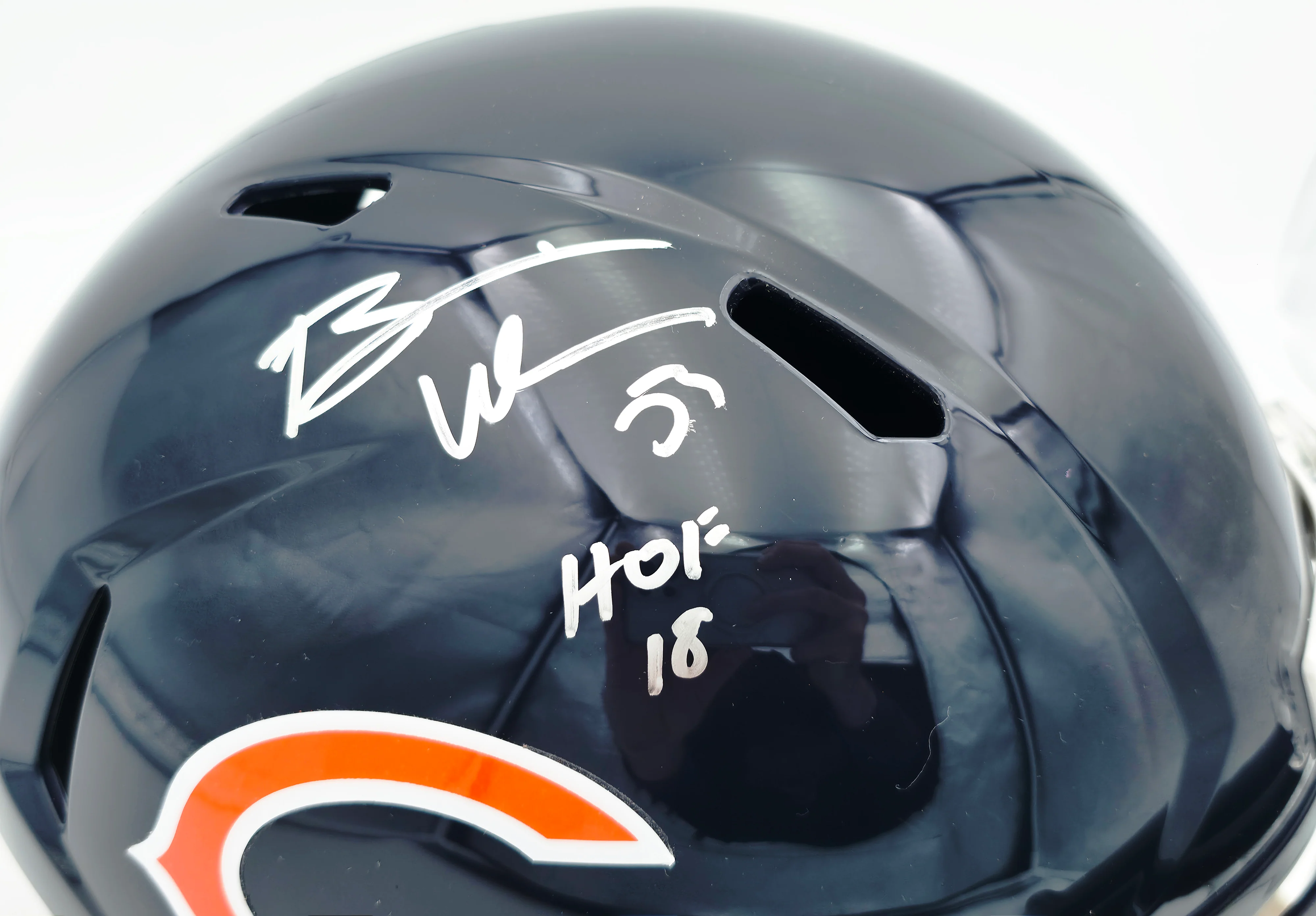 Brian Urlacher Autographed Chicago Bears Blue Full Size Speed Replica Helmet "HOF 18" Beckett BAS Witness #4W469103 - Image 2