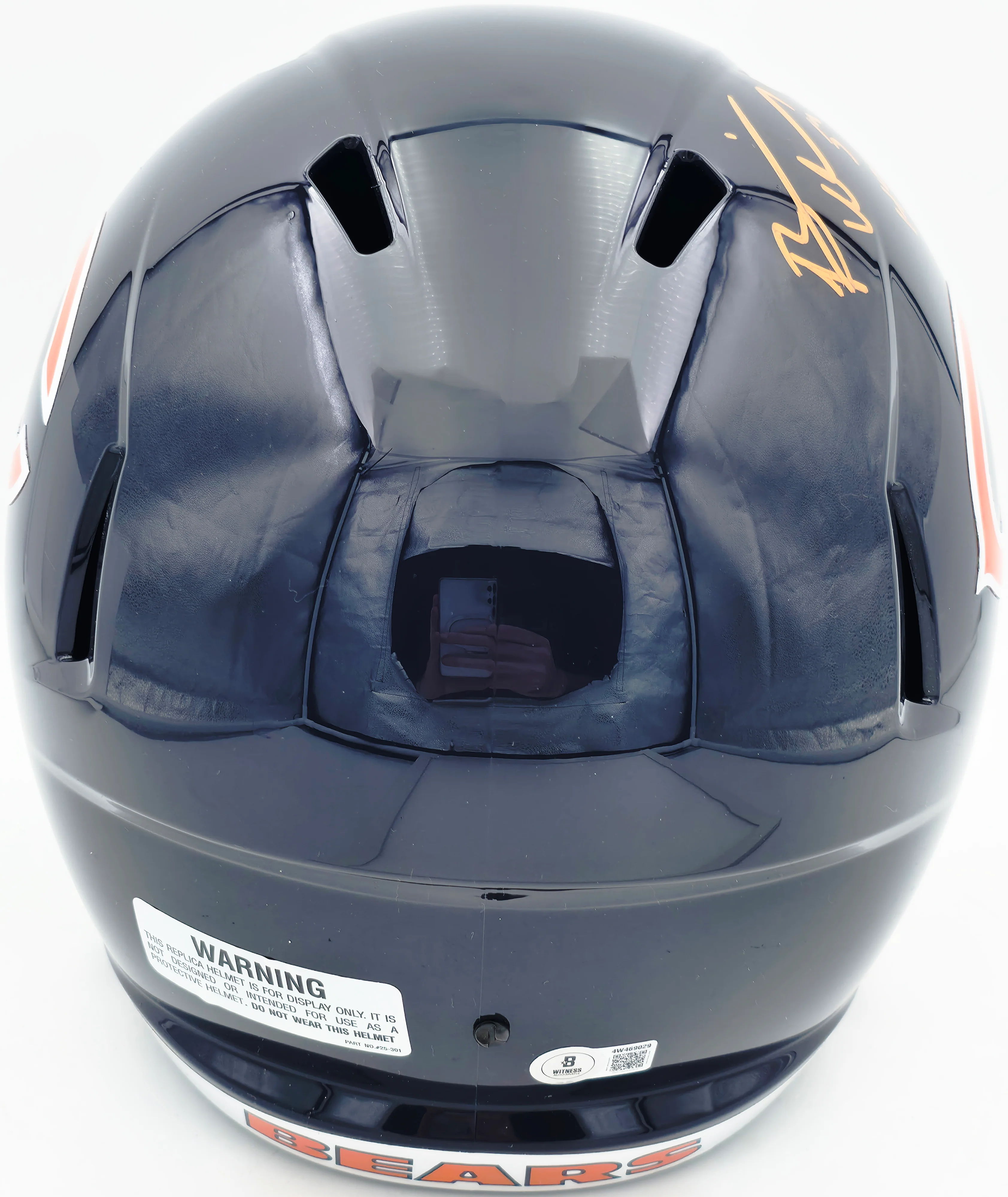 Brian Urlacher Autographed Chicago Bears Blue Full Size Speed Replica Helmet (In Orange) "HOF 18" Beckett BAS Witness Stock #261932 - Image 5