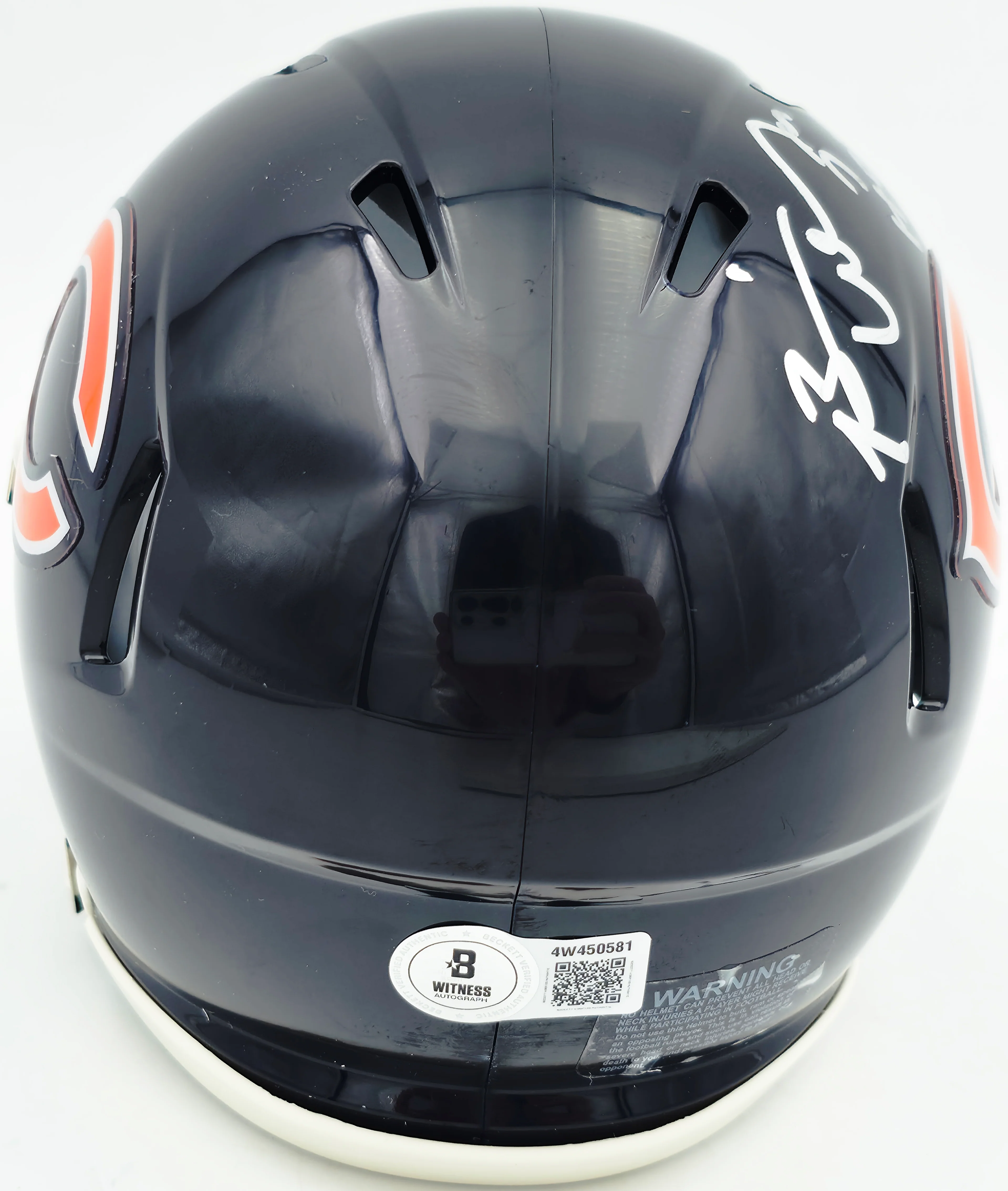 Brian Urlacher Autographed Chicago Bears Blue Speed Mini Helmet (In Silver) "HOF 18" Beckett BAS Witness Stock #261923 - Image 5