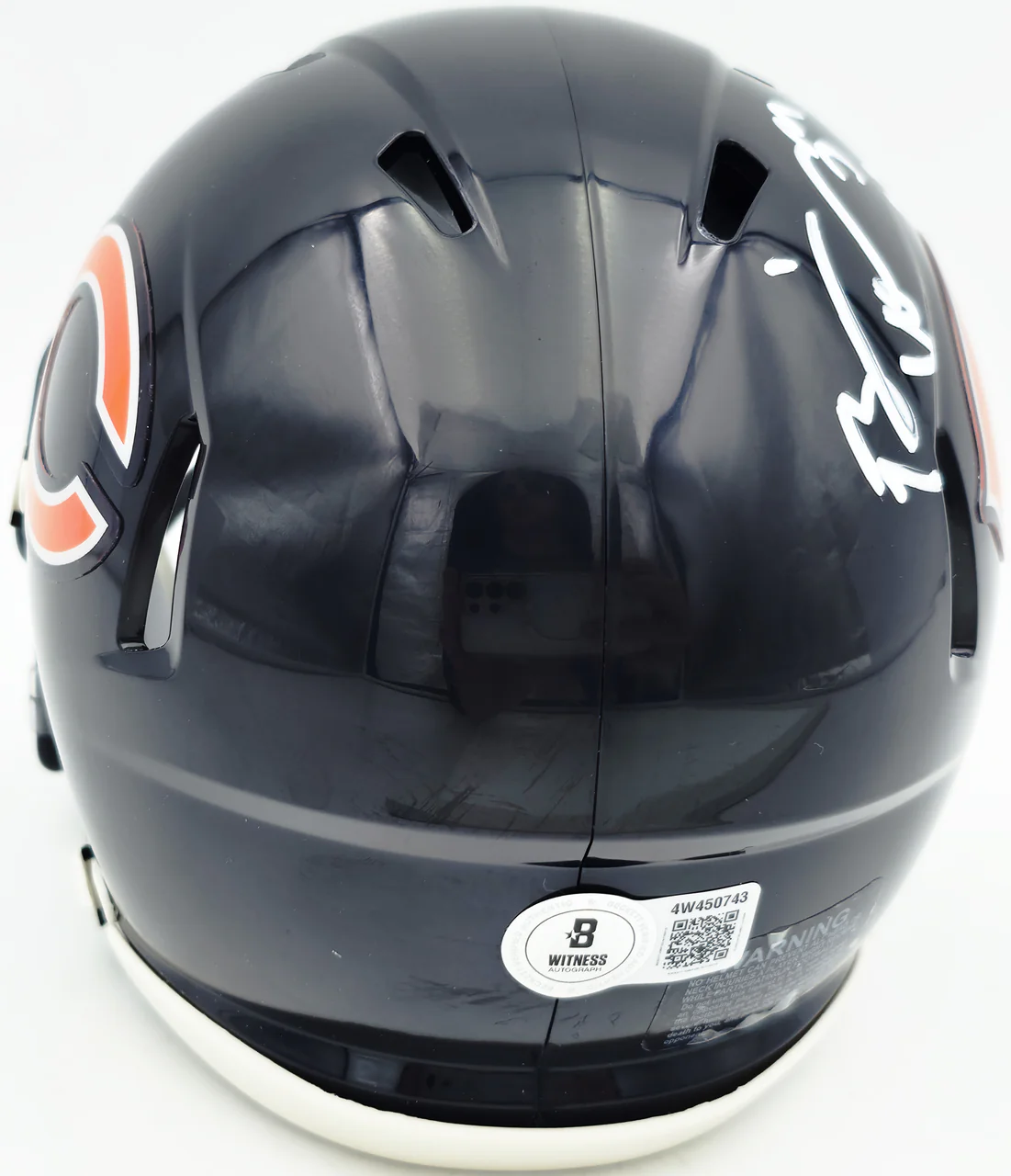 Brian Urlacher Autographed Chicago Bears Blue Speed Mini Helmet (In White) "HOF 18" Beckett BAS Witness Stock #261924 - Image 5