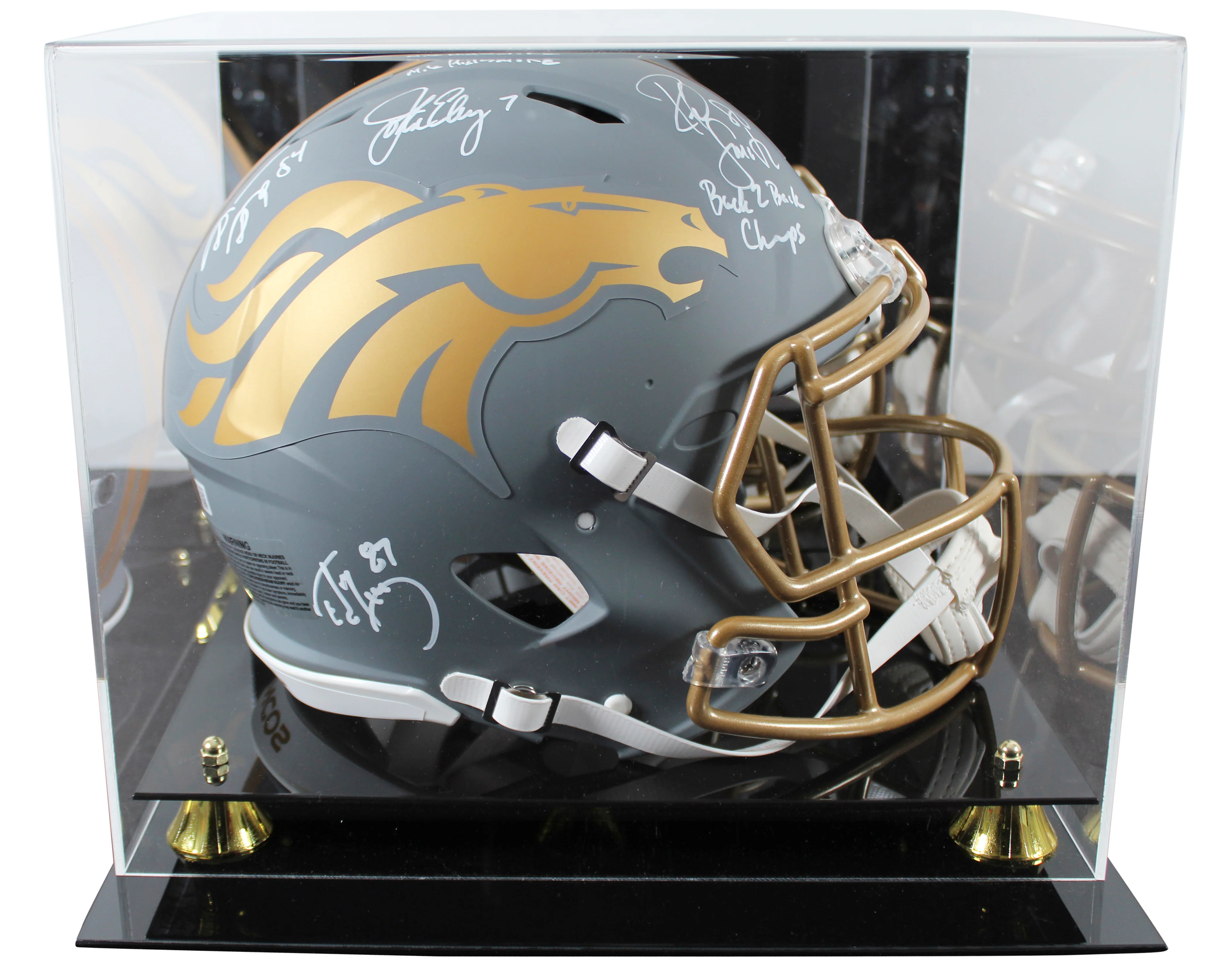 Broncos (4) Elway, Sharpe +2 Signed Slate F/S Speed Proline Helmet W/ Case BAS W - Image 2