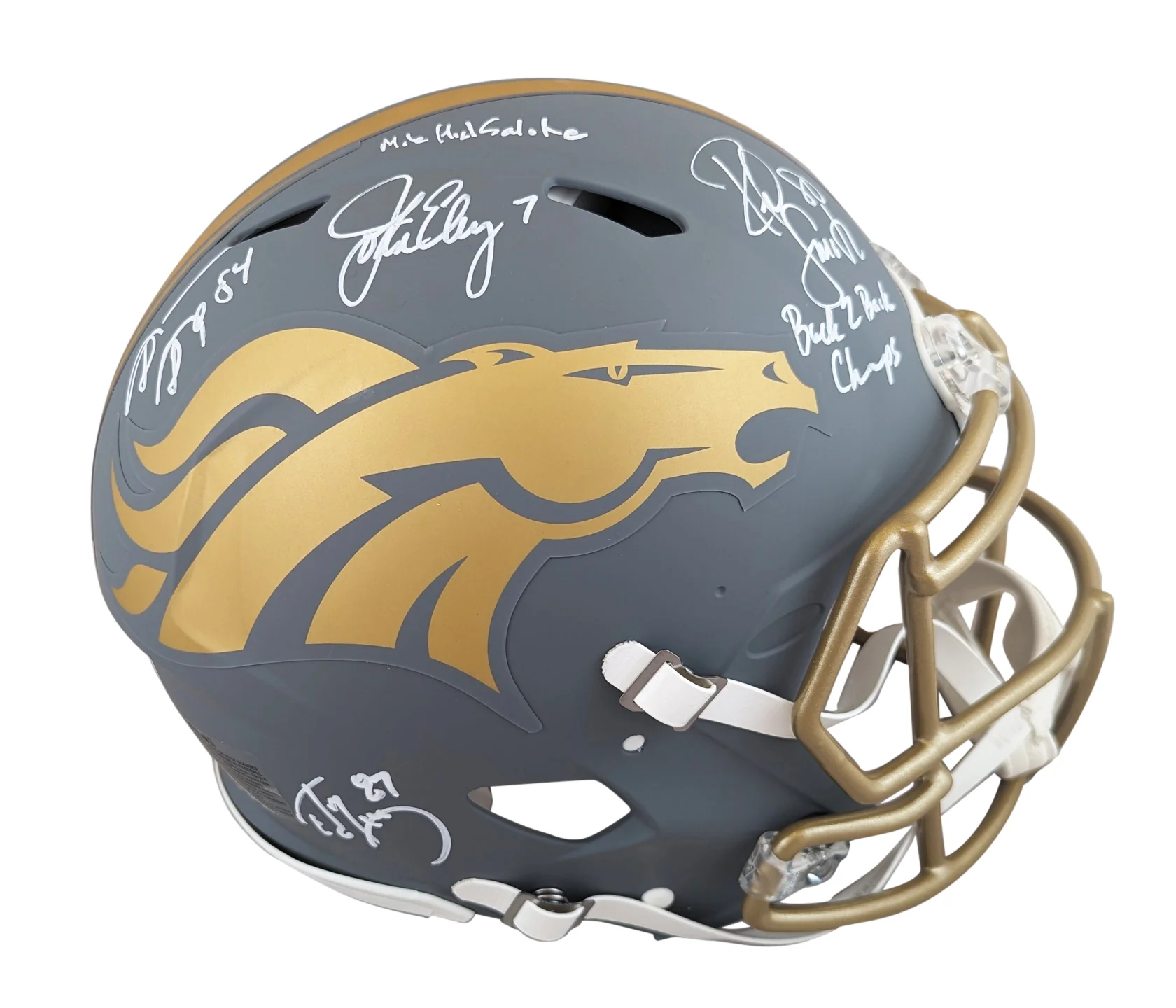 Broncos (4) Elway, Sharpe +2 Signed Slate F/S Speed Proline Helmet W/ Case BAS W - Image 3