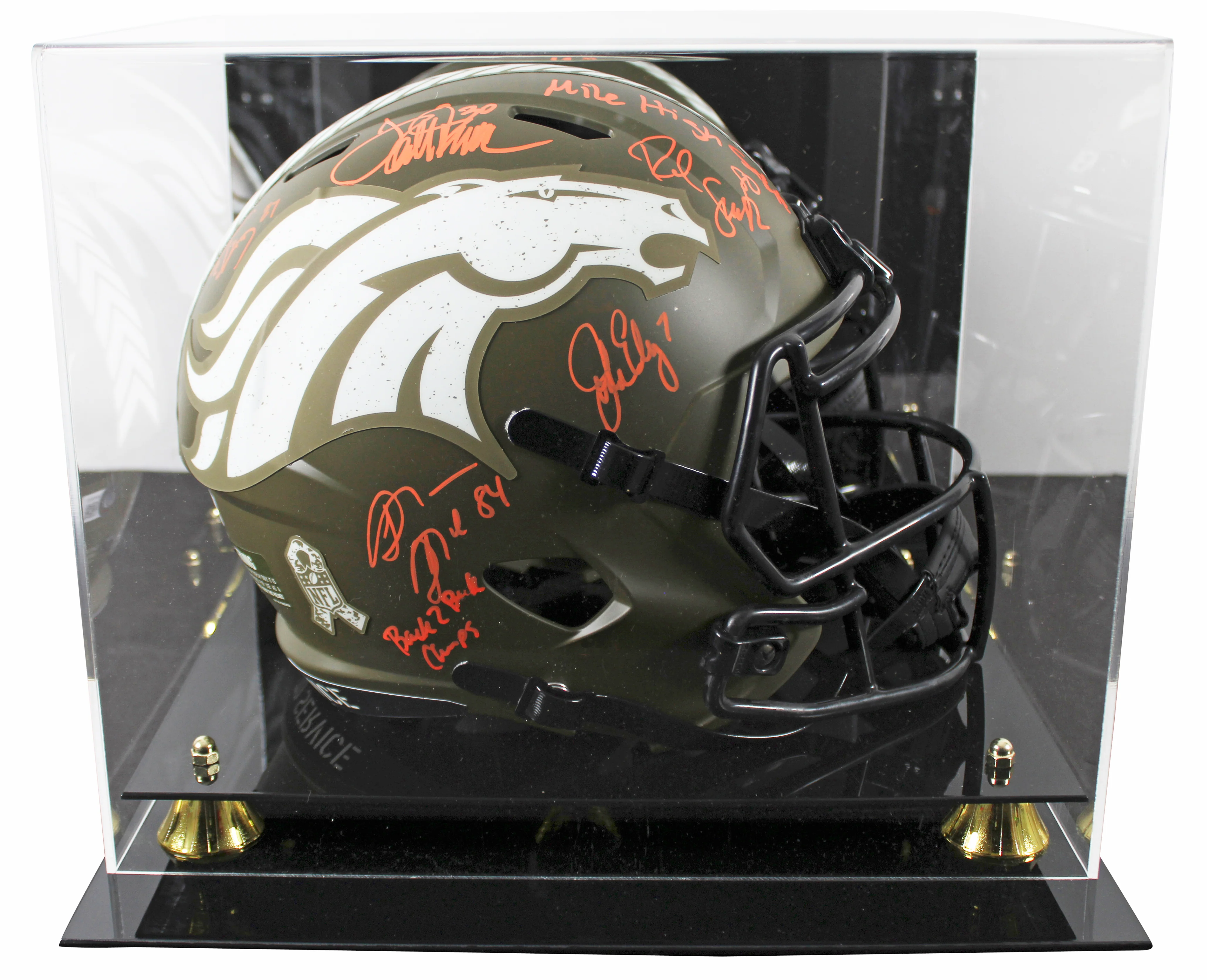 Broncos (5) Elway, Sharpe, Davis +2 Signed STS F/S Speed Rep Helmet W/ Case BAS - Image 2