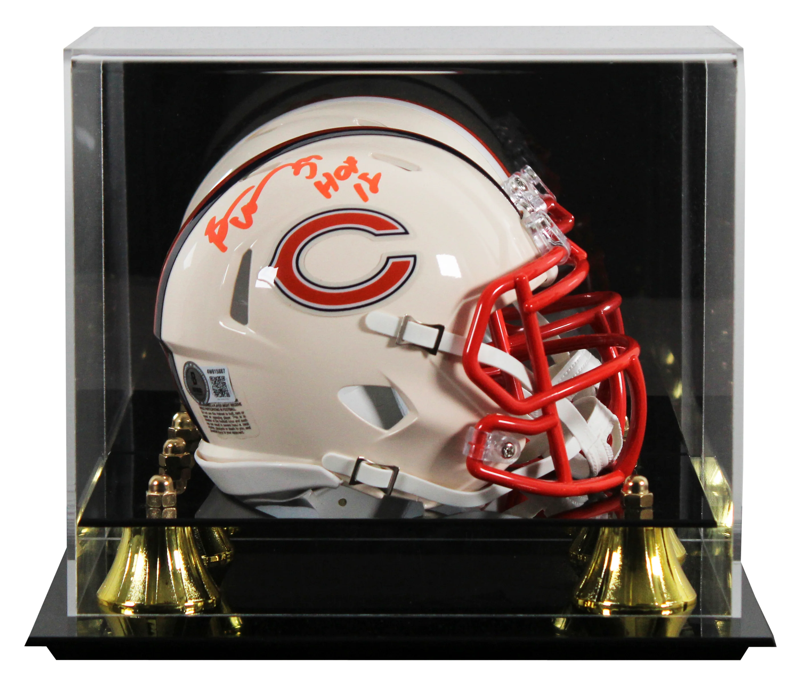 Broncos Brian Urlacher "HOF 18" Signed Retro Speed Mini Helmet W/ Case BAS Wit - Image 2