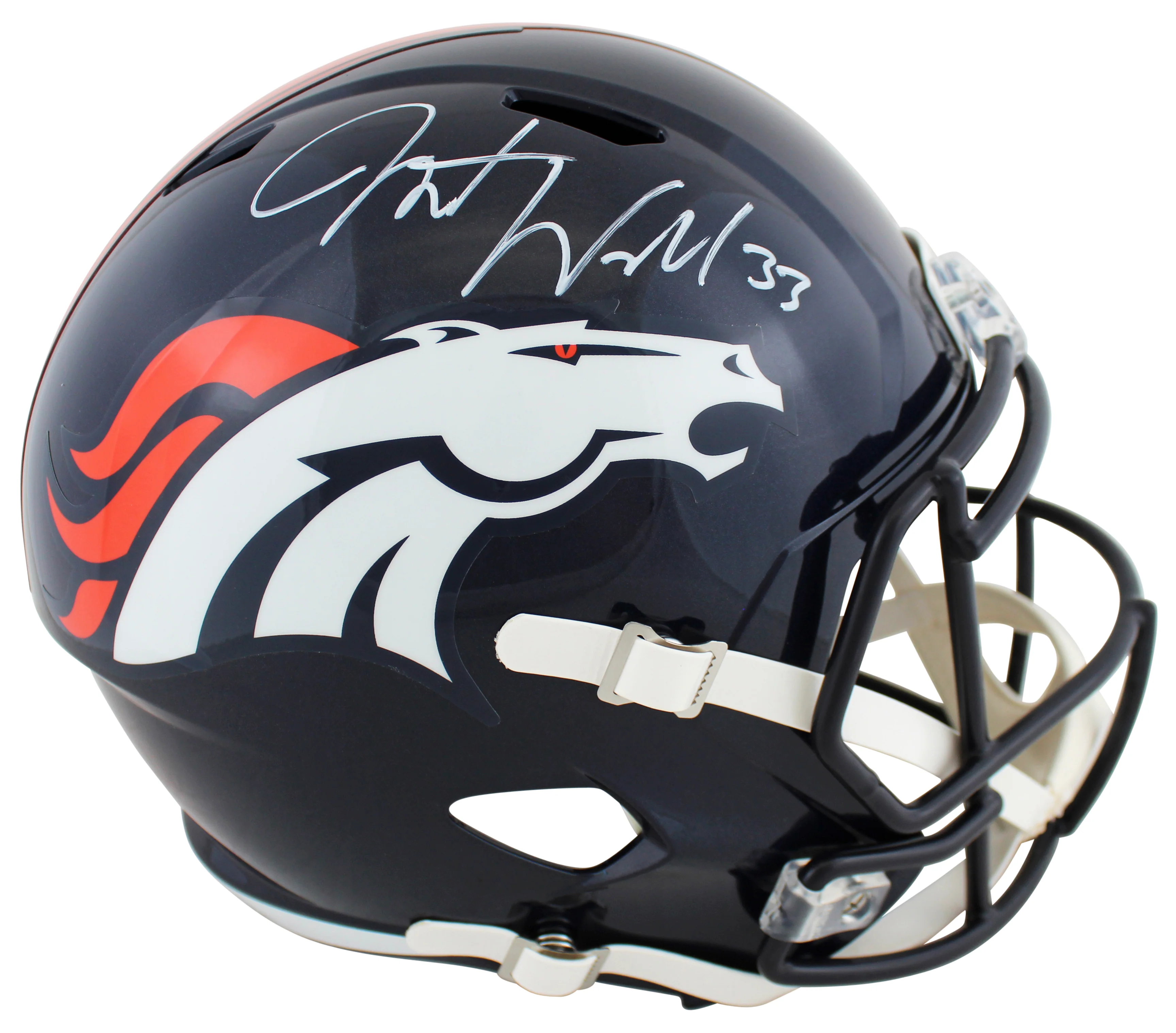 Broncos Javonte Williams Signed Full Size Speed Rep Helmet W/ Case BAS Witnessed - Image 2