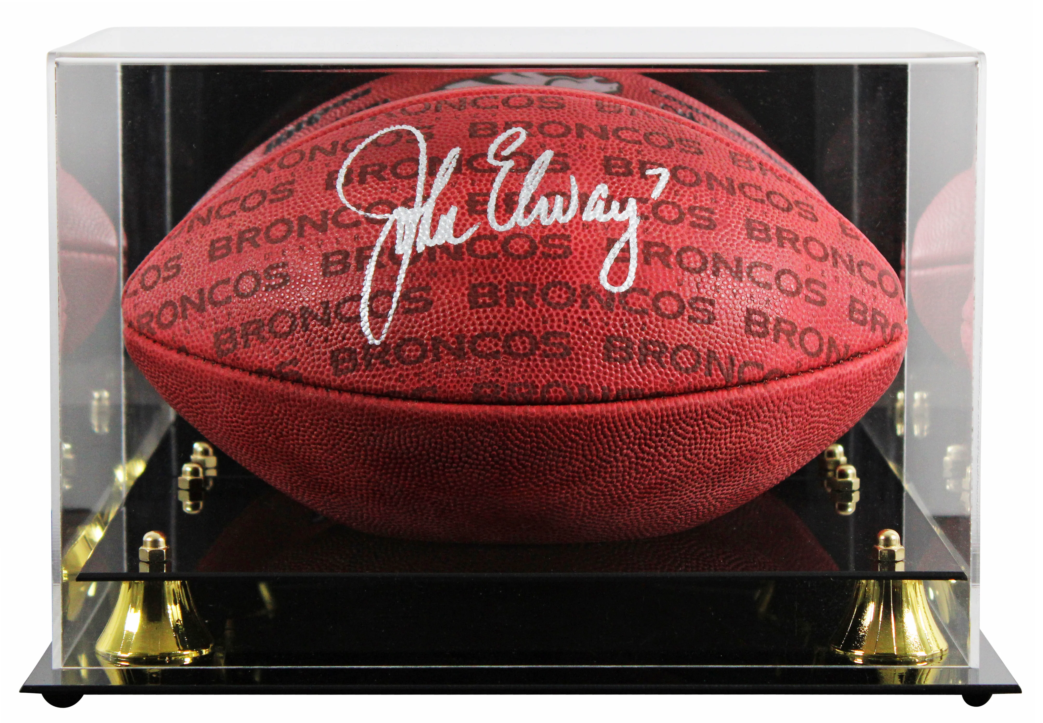 Broncos John Elway Signed Wilson "Duke" Team Showcase Football W/ Case BAS Wit - Image 2