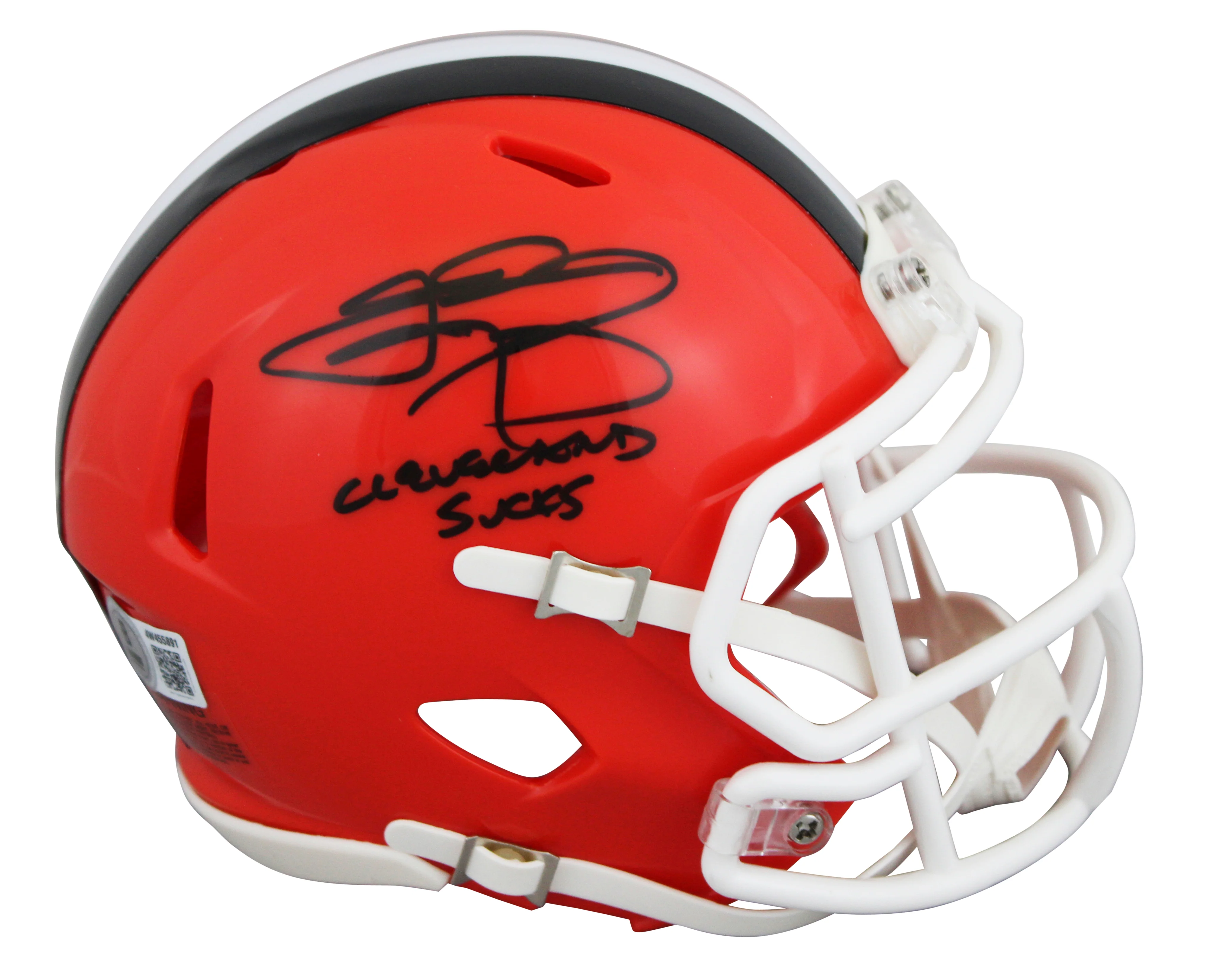 Browns Johnny Manziel "Cleveland Sucks" Signed Speed Mini Helmet W/ Case BAS Wit - Image 3
