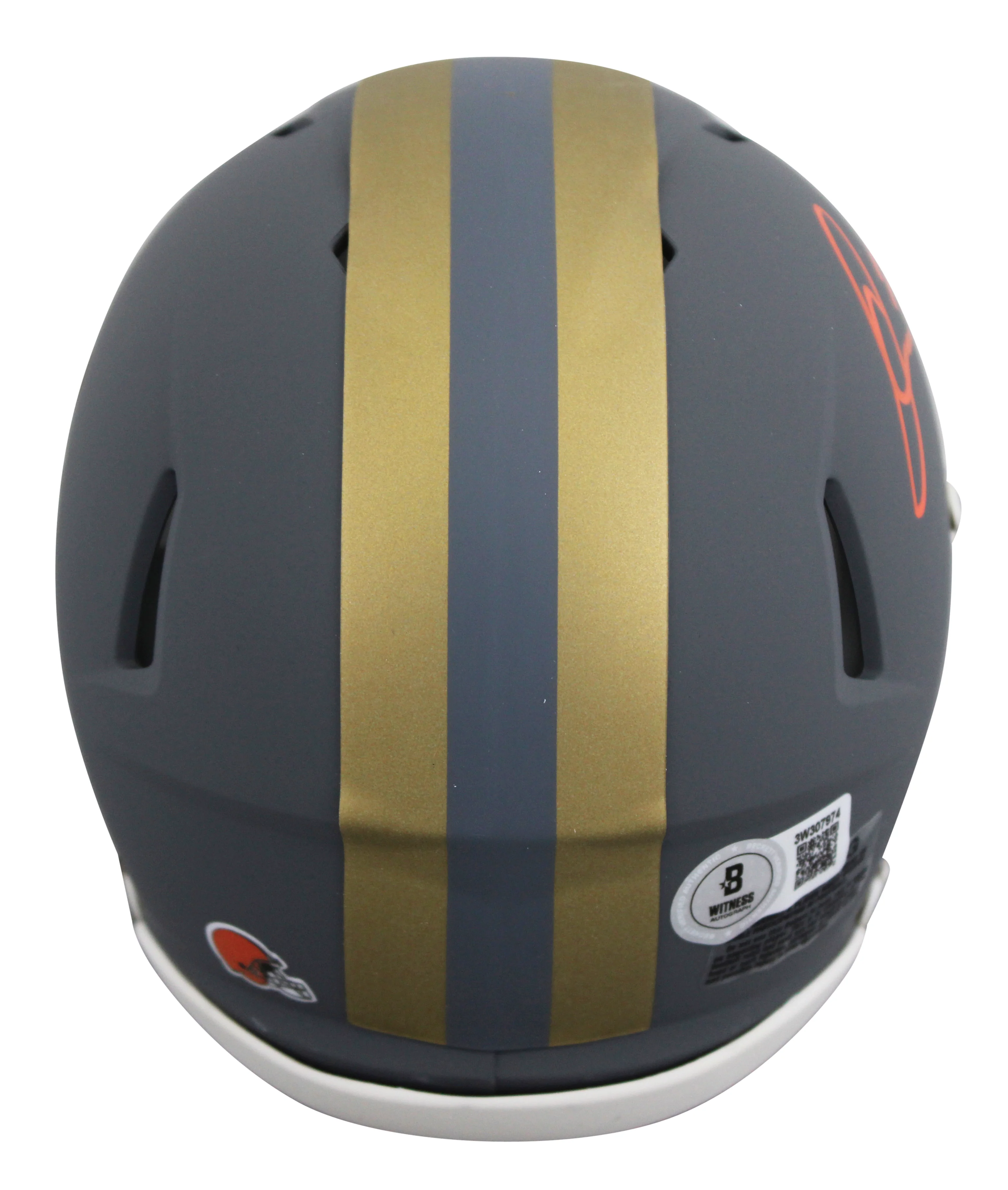 Browns Quinshon Judkins Authentic Signed Slate Speed Mini Helmet BAS Witnessed - Image 3