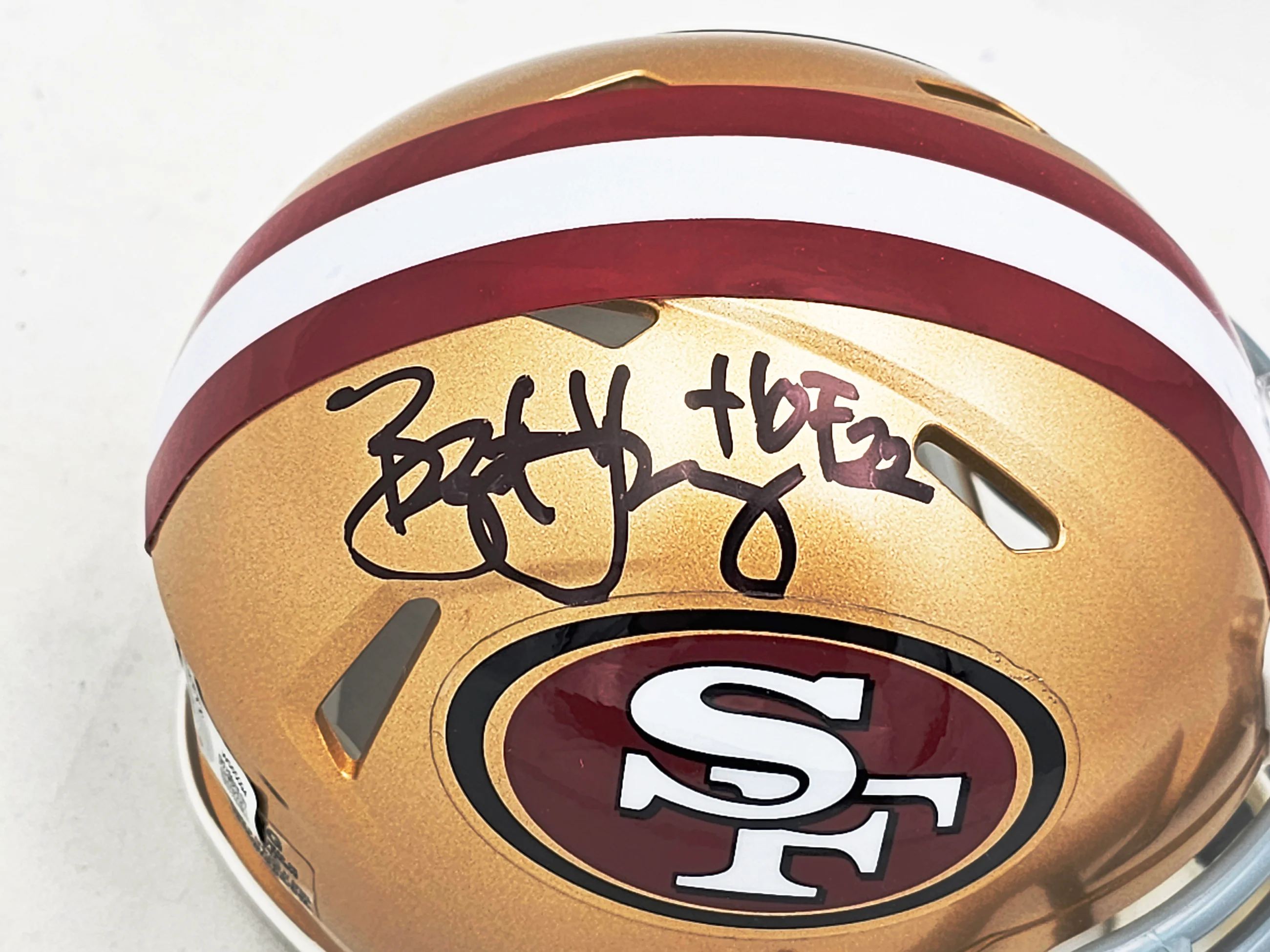 Bryant Young Autographed San Francisco 49ers Gold Speed Mini Helmet "HOF 22" Beckett BAS Witness Stock #215663 - Image 2