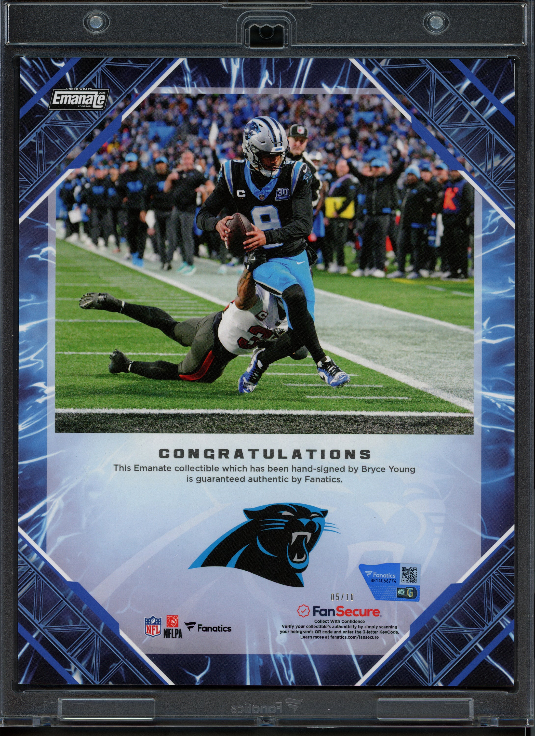 Bryce Young Autographed 2025 Under Wraps NFL Emanate Blue Ice Card Carolina Panthers #5/10 Fanatics Holo #BB14066774 - Image 2