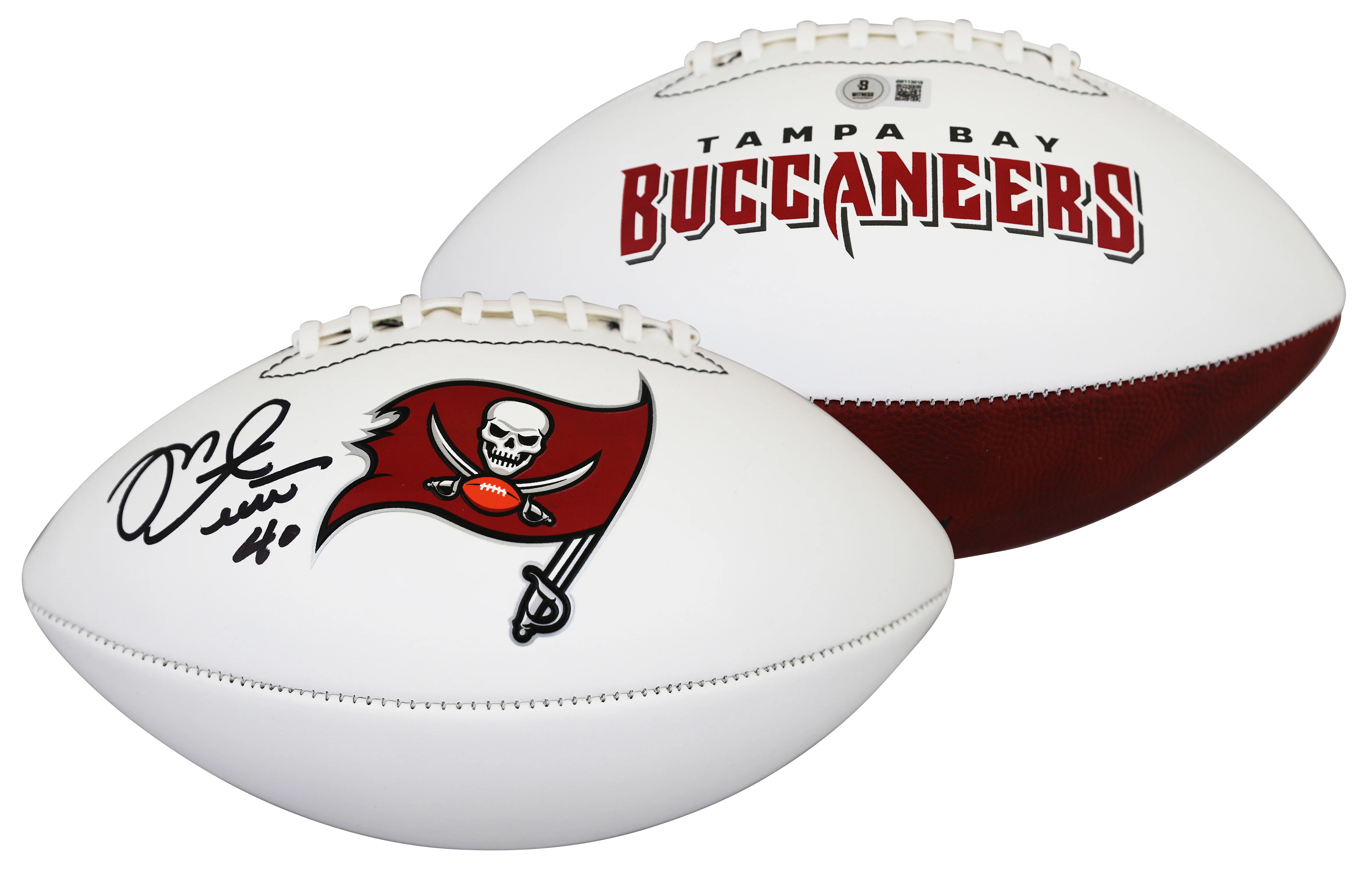 Buccaneers Mike Alstott Signed Franklin White Panel Logo Football BAS Witnessed - Image 2